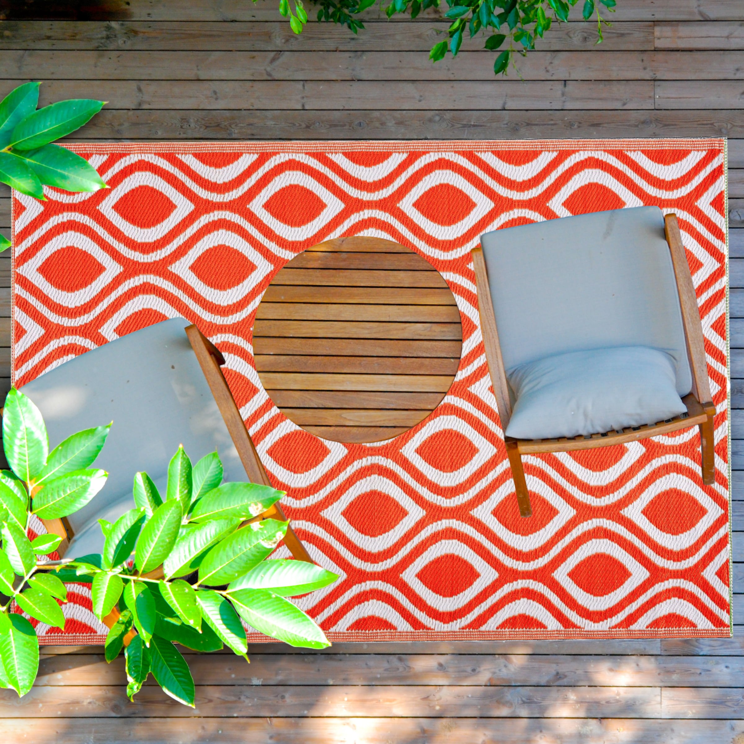 Playa Rug PLY-R-VNC-OW-5X7 5 x 7 (ft) Knotted Polypropylene Venice-OrangeWhite Rectangular Indoor/Outdoor Geometric Area rug