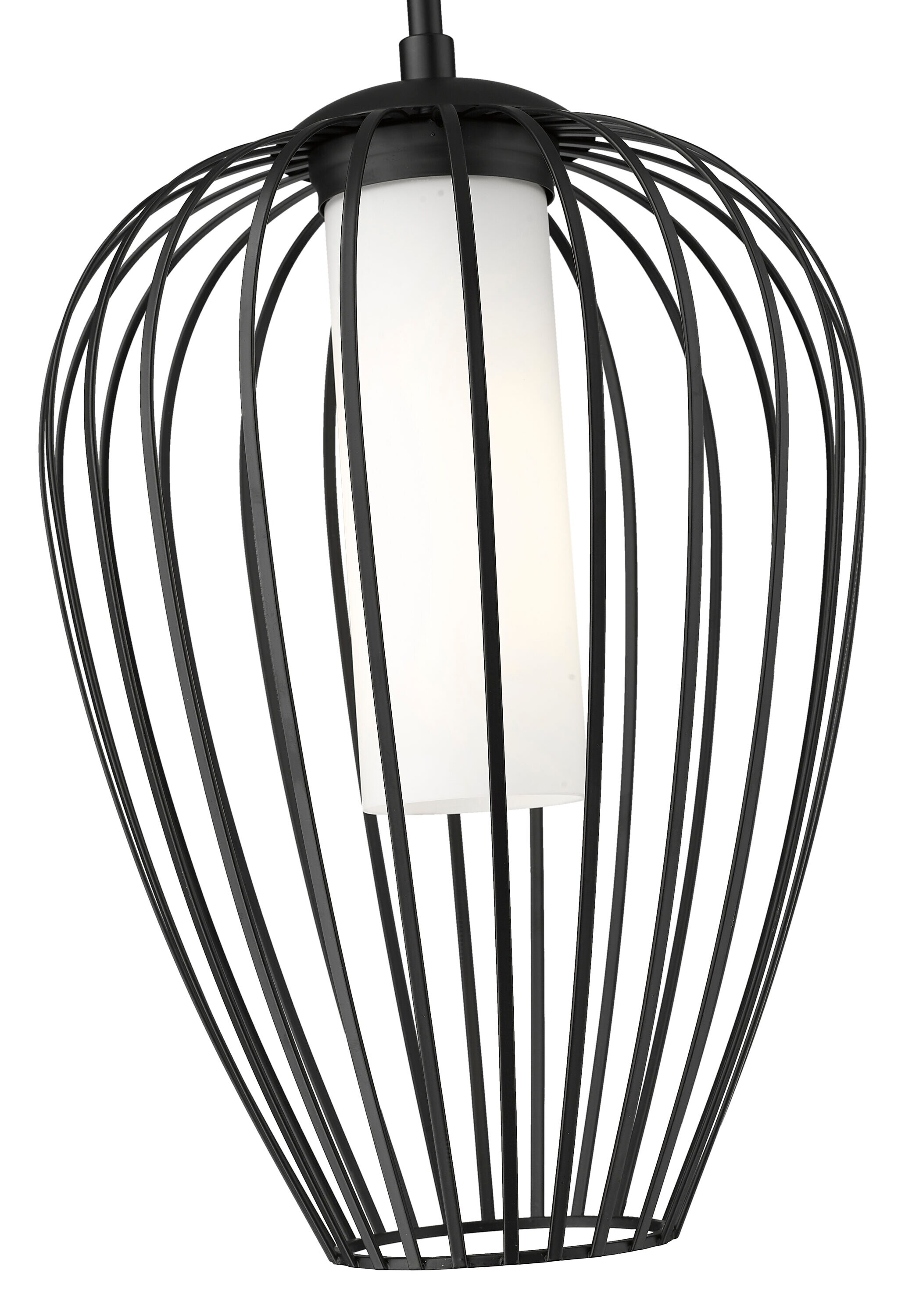 Modern Matte Black Tulip Pendant Light with Glass Shade