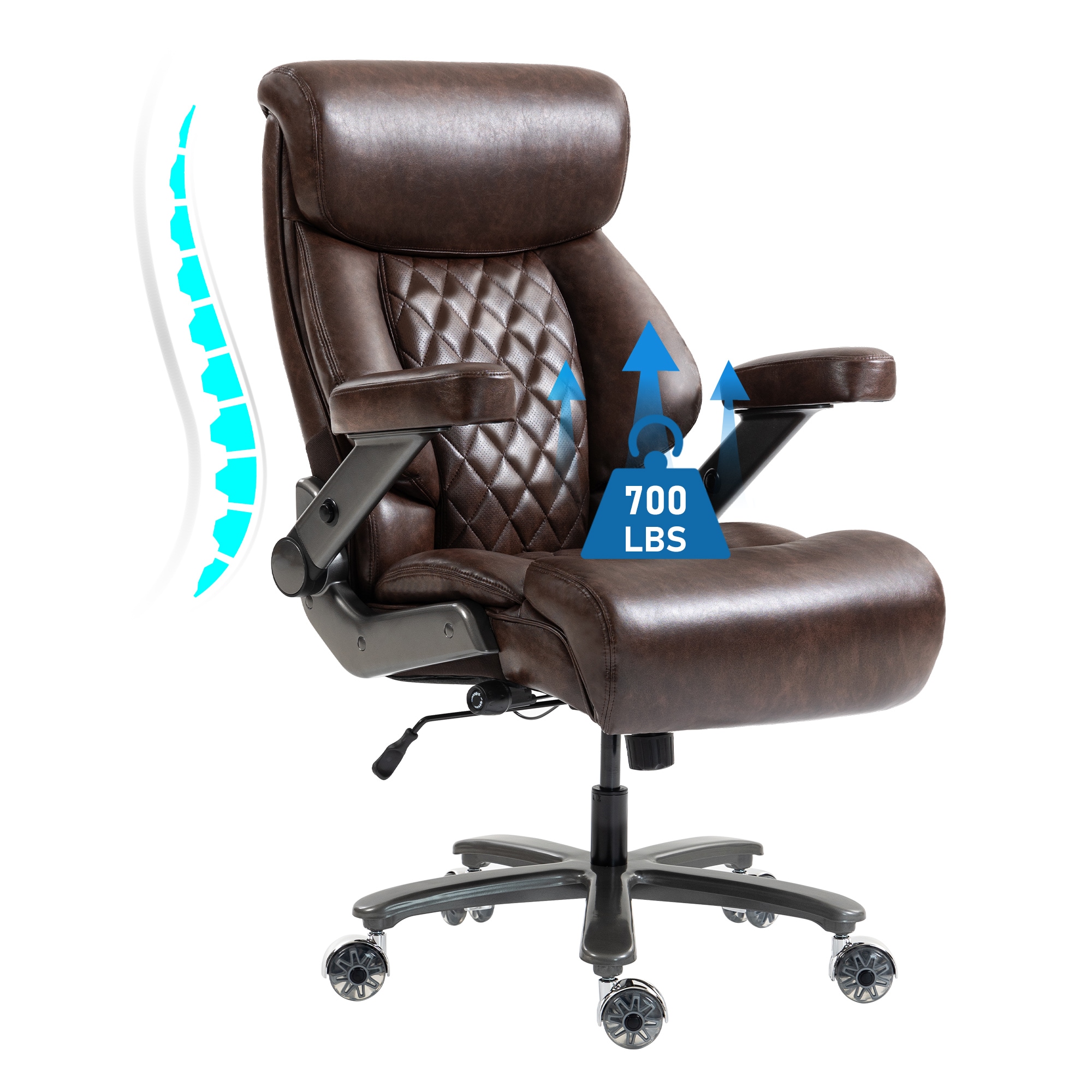 DYHOME - Brown Heavy Duty Office Chair 700LBS Capacity with Adjustable Height And Armrests Faux L...
