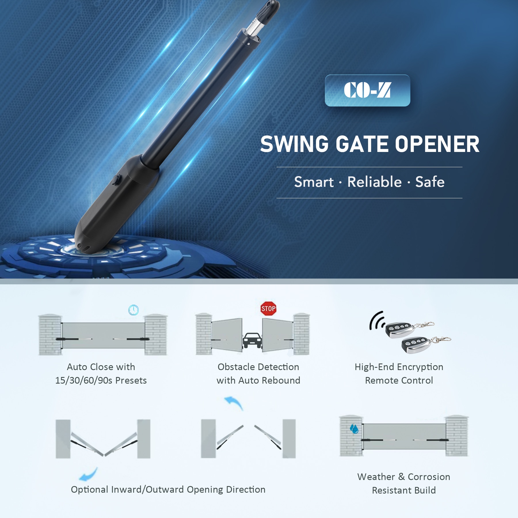 CO-Z 20-ft Dual Swing Universal Electric Driveway Gate Opener Kit