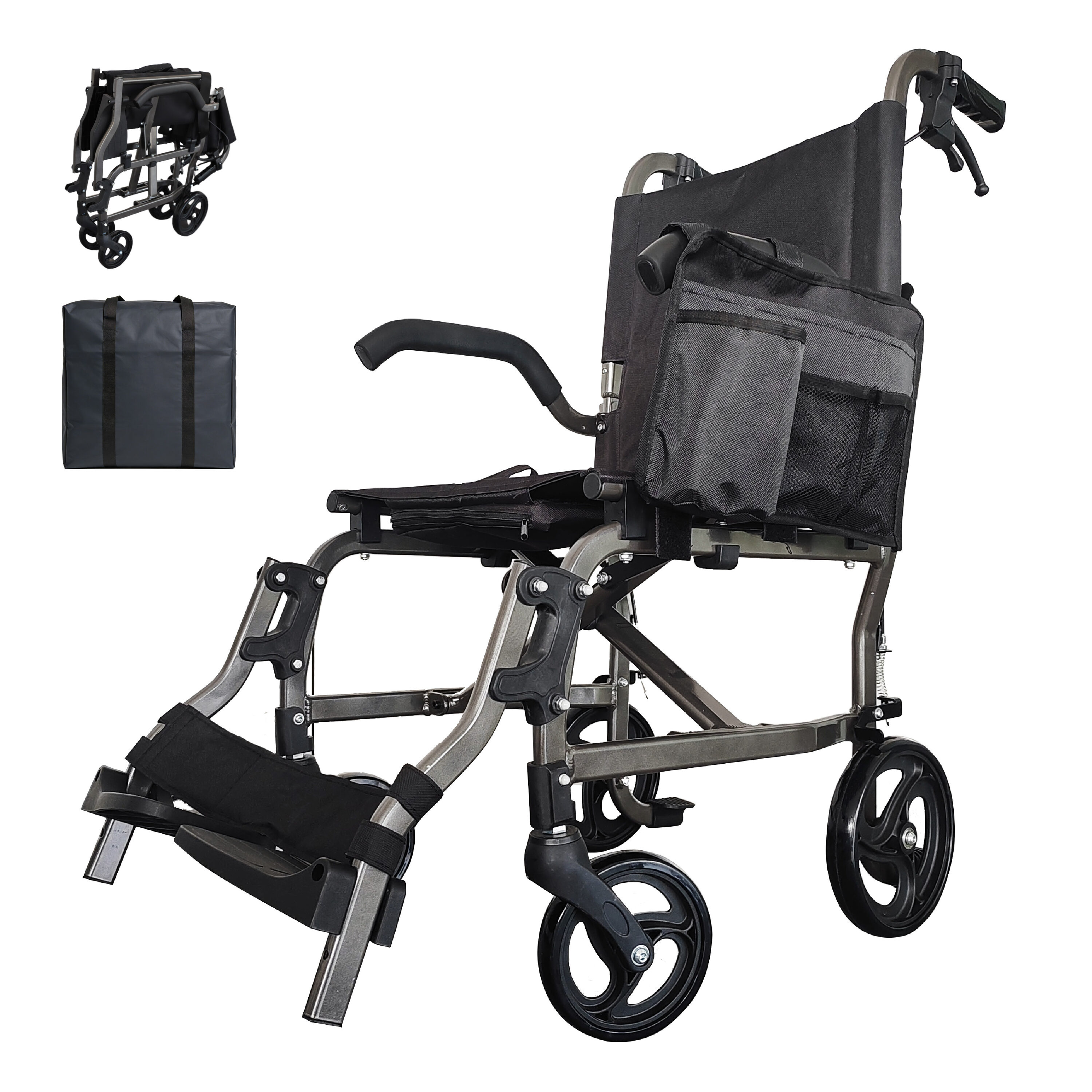 Tinyhomie Folding Lightweight Aluminum Wheelchair Weight only 18 LBS Sit width 18in Small Folding Volume Excellent Passability Convenient Travel Use Color Dark Gray