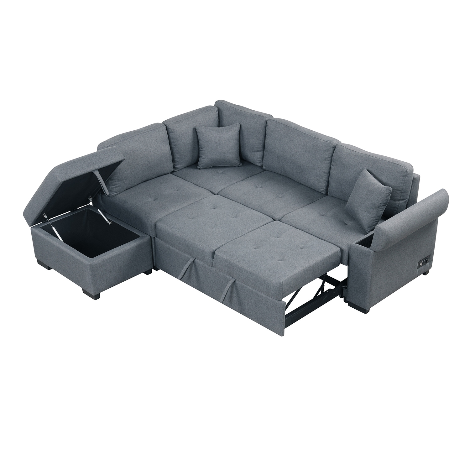 Bybafun 84.8-in Modern Gray Velvet Reclining Sleeper In The Couches ...