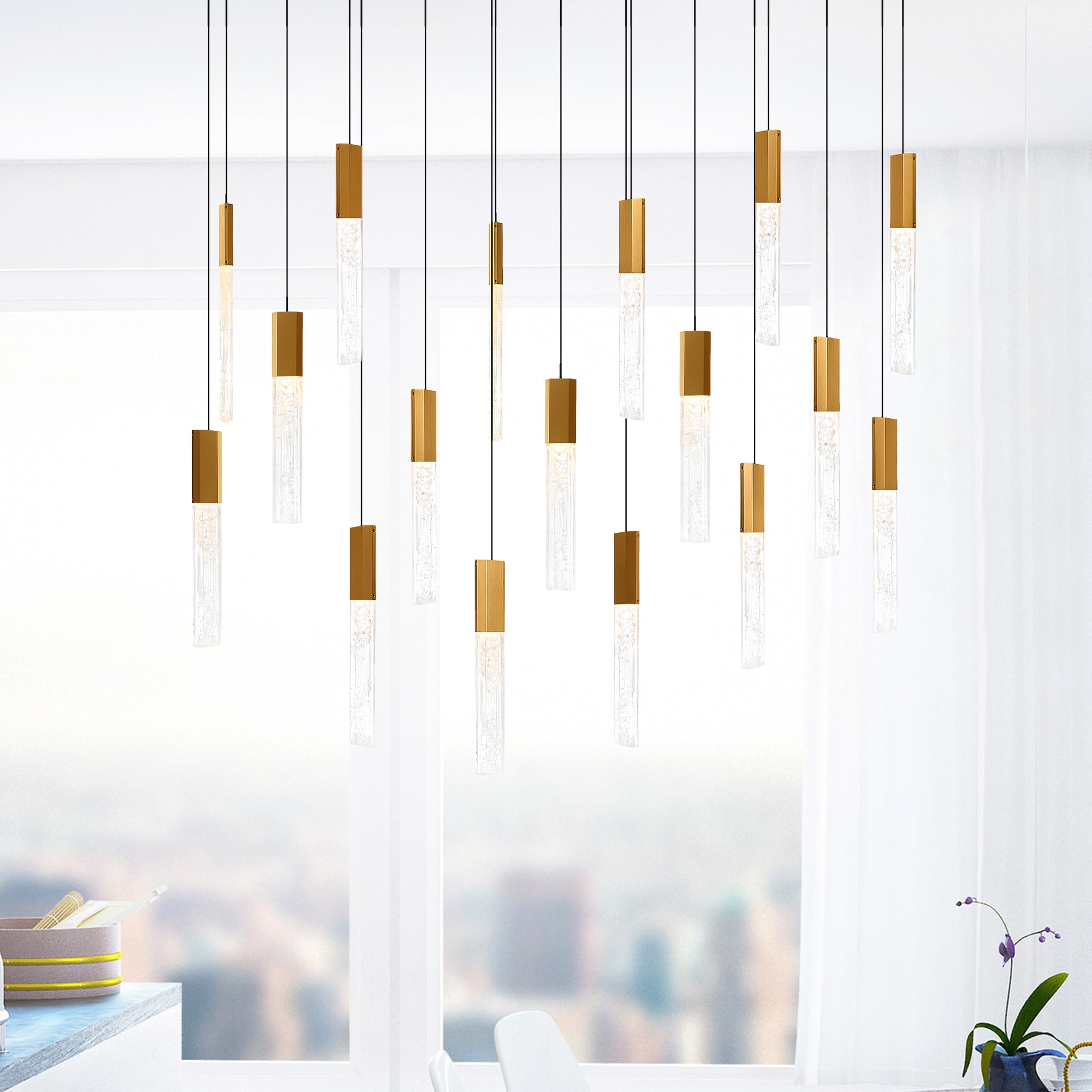CWI Lighting 1589P48-17-624-RC Greta 1 -Light Multiple finishes Black Modern/contemporary Integrated LED For Use in Bathrooms, Bedrooms, Dining Rooms, Foyers, Kitchens, Living Rooms Chandelier