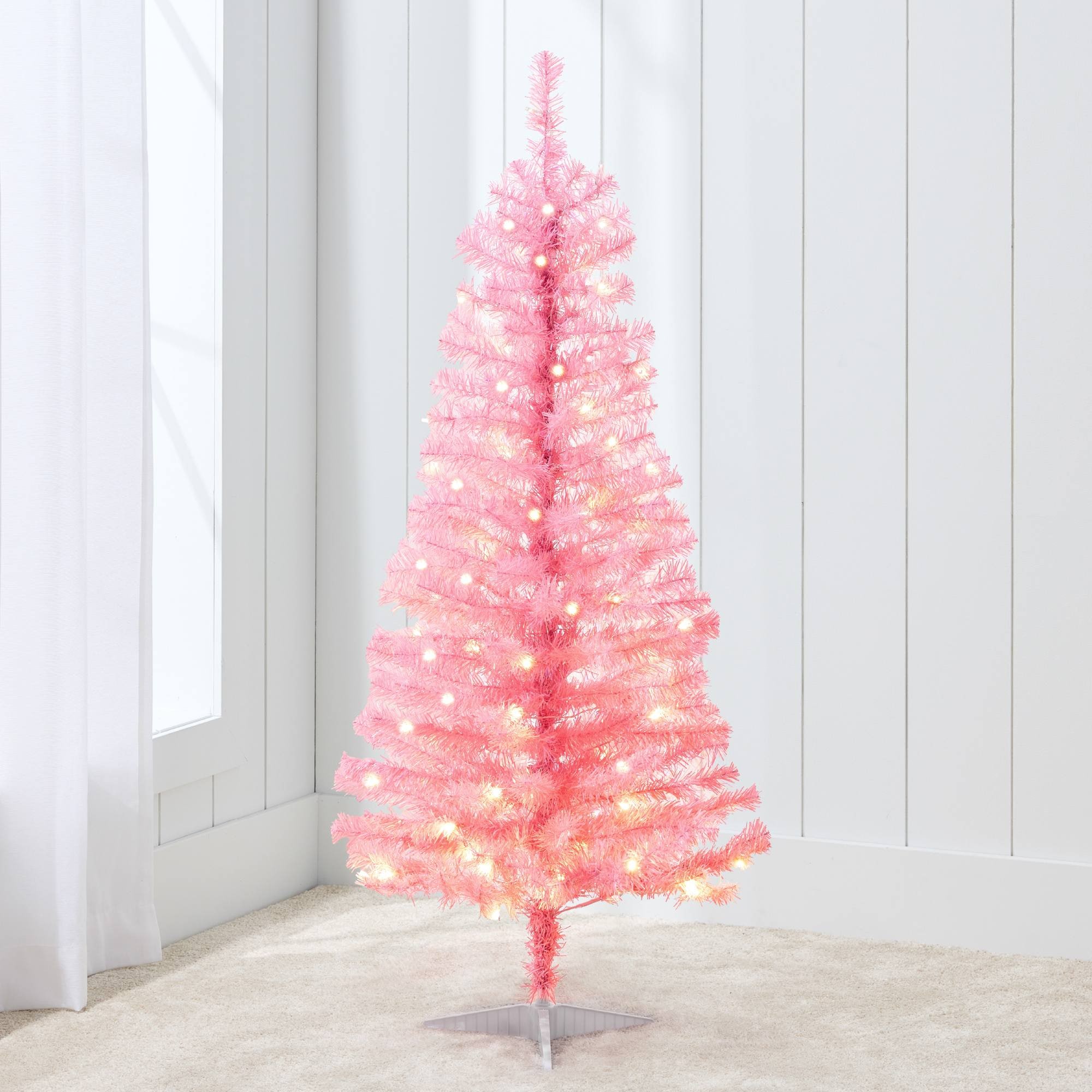 Best Choice Products SKY8236 4ft Prelit Colored Christmas Tree Artificial Tree Holiday Decor w/ LED Lights - Pink Tinsel