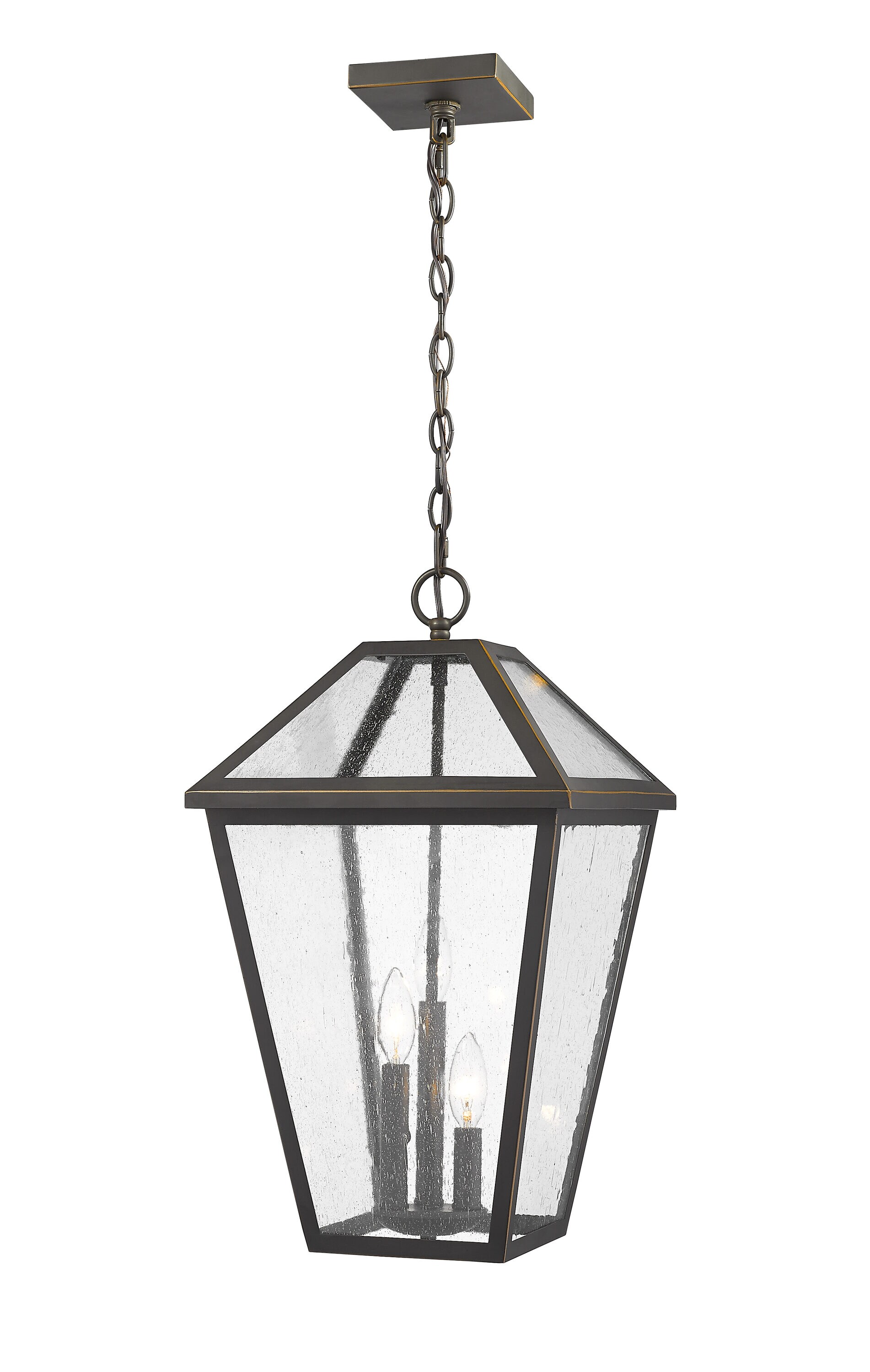 Z-Lite 579CHXL-ORB Talbot 3 -Light Rubbed Bronze Transitional Seeded glass Lantern Medium Outdoor Hanging Pendant light