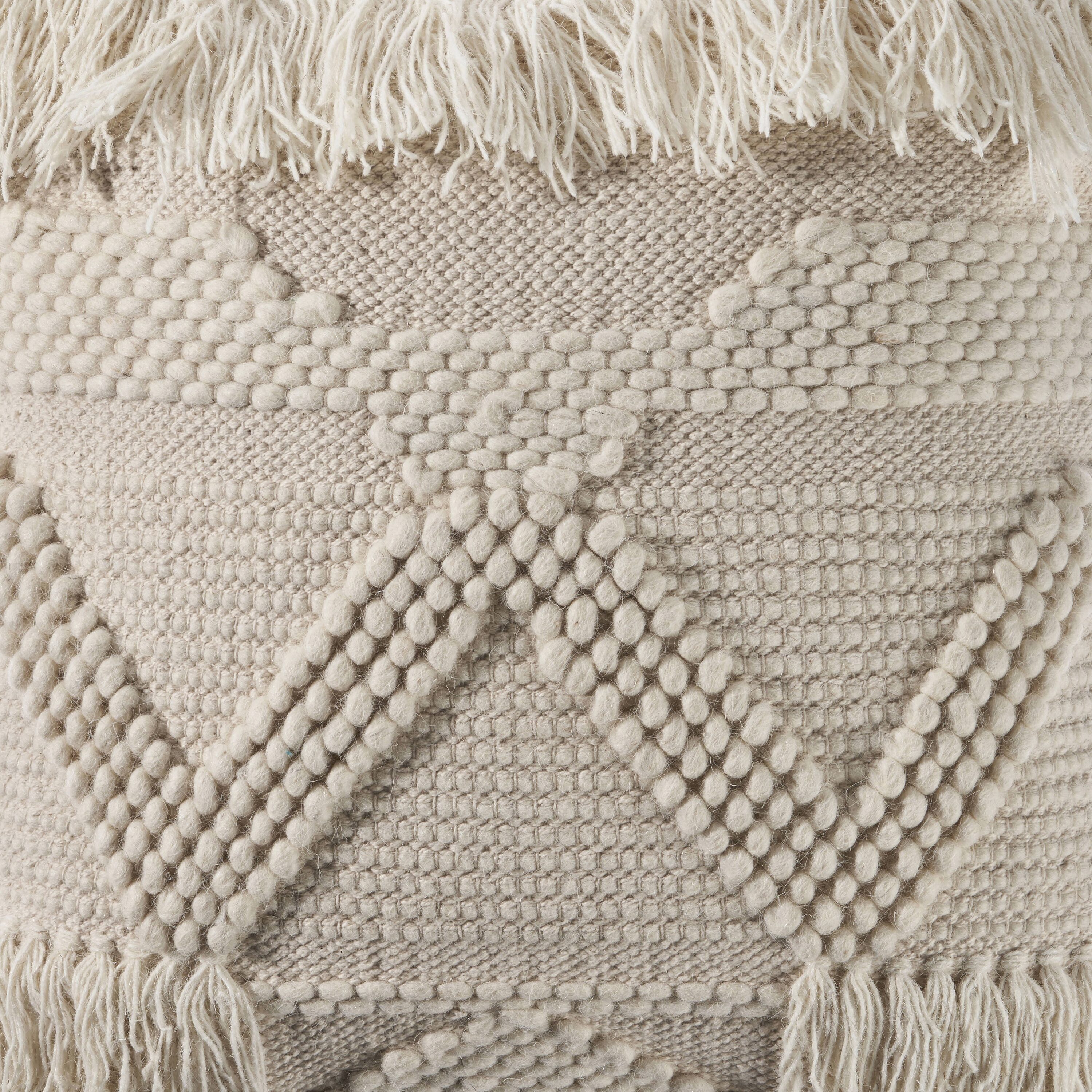 Ivory Embroidered Square Throw Pillow with Fringe