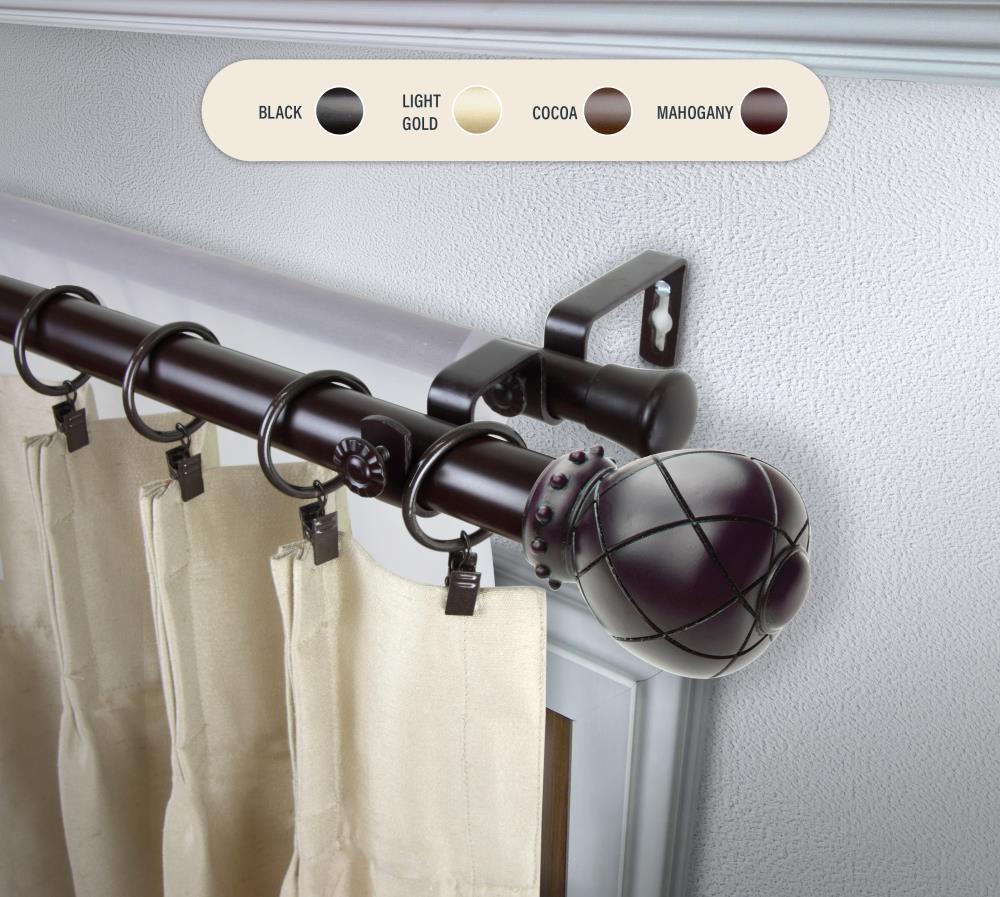 Hart & Harlow L100-04-1606-D 1-in Sawyer 160-in to 240-in Mahogany Steel Double curtain rod with Finials