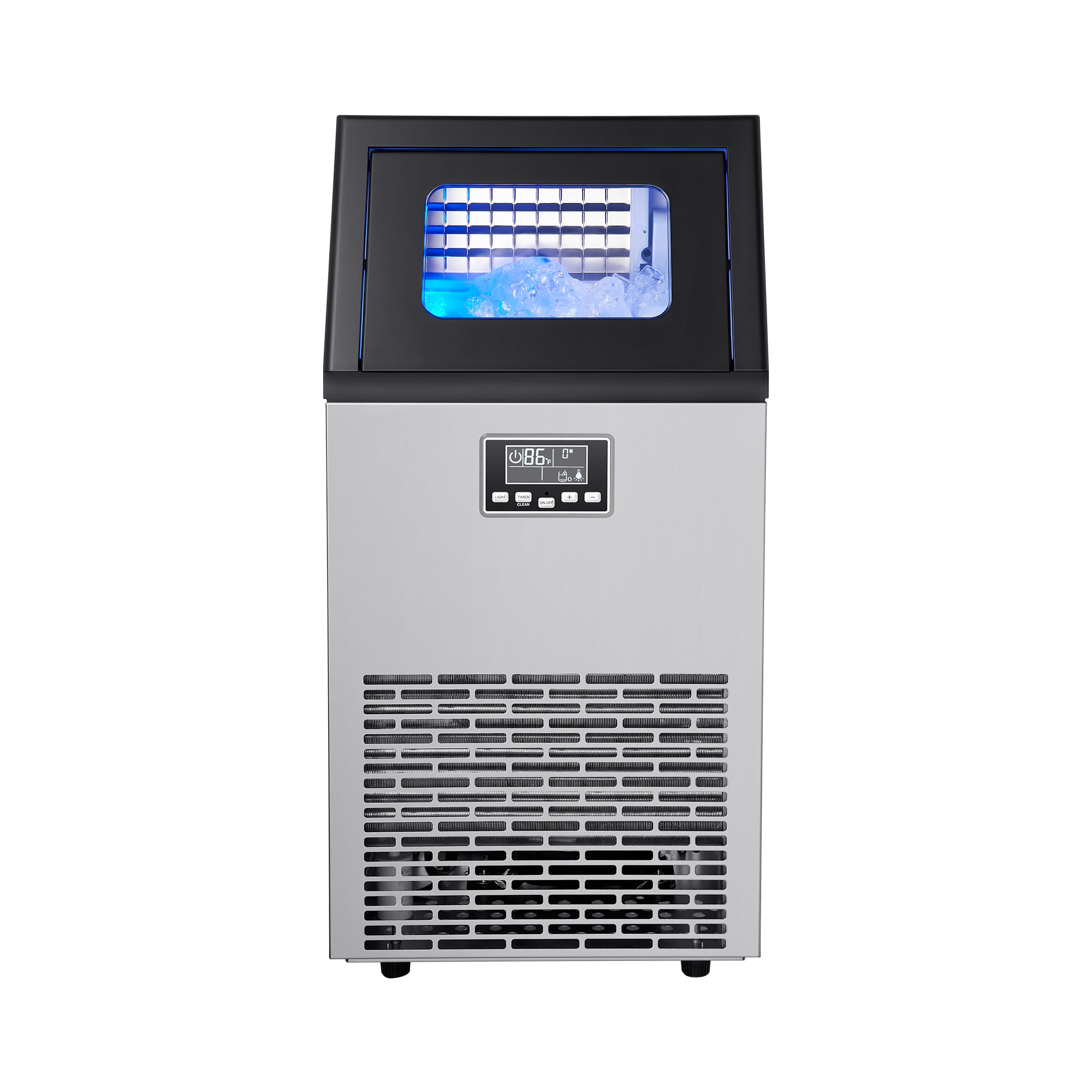 VEVOR SCSYYTSFBZBJ08896V1 Commercial Ice Maker Machine 120 lbs/24h with 28Lbs Storage 45 Cubes per Cycle Stainless Steel Freestanding and Under Counter Ice Maker with LED Display and Self-Cleaning for Home Bar Restaurant