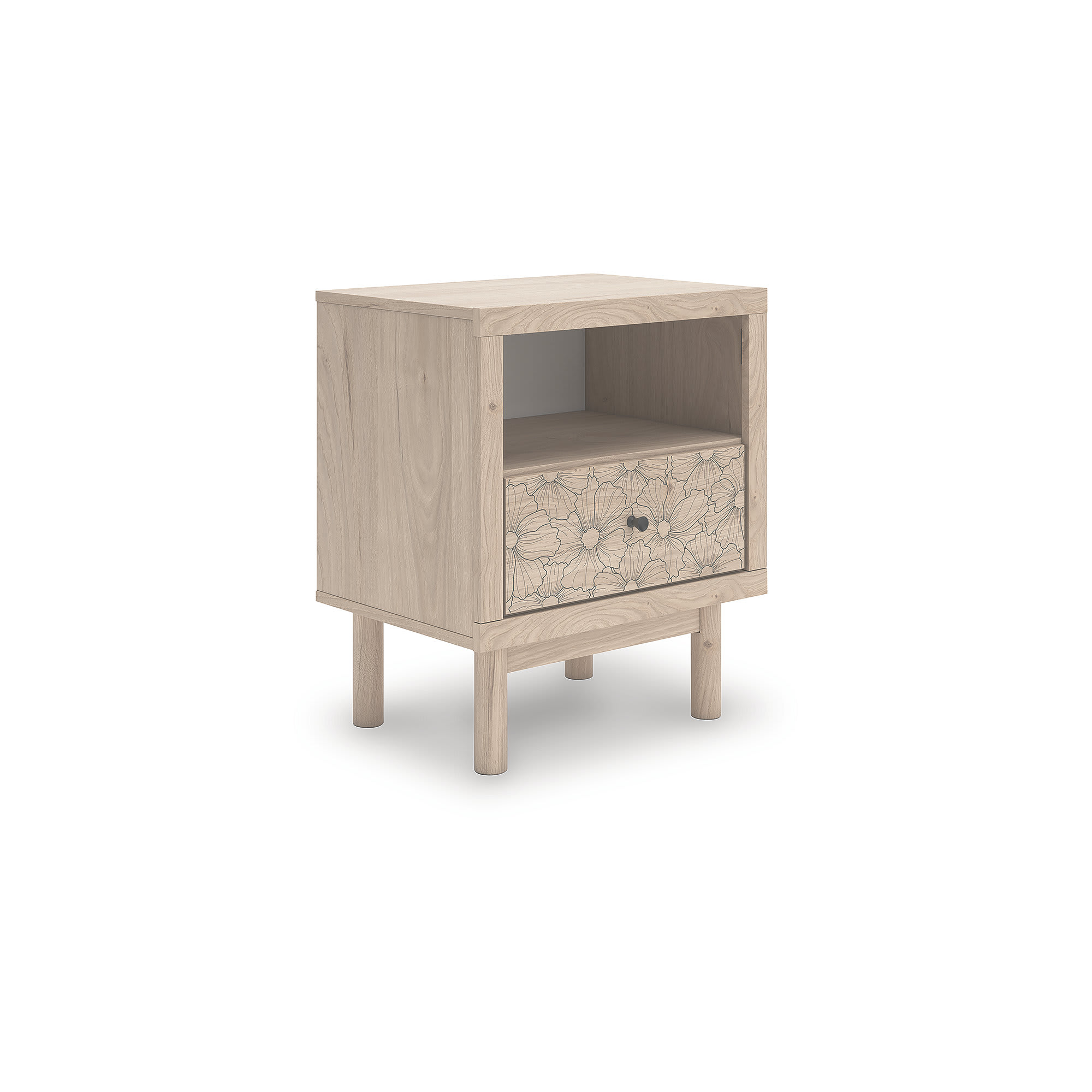 Signature Design by Ashley NCB1566-91 Shapella Tan One Drawer Nightstand with USB Charging Port