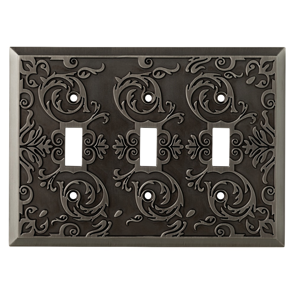 allen + roth W27114-904-U Fairhope 3 -Gang Standard Size Heirloom Silver Metal Indoor Toggle Wall Plate