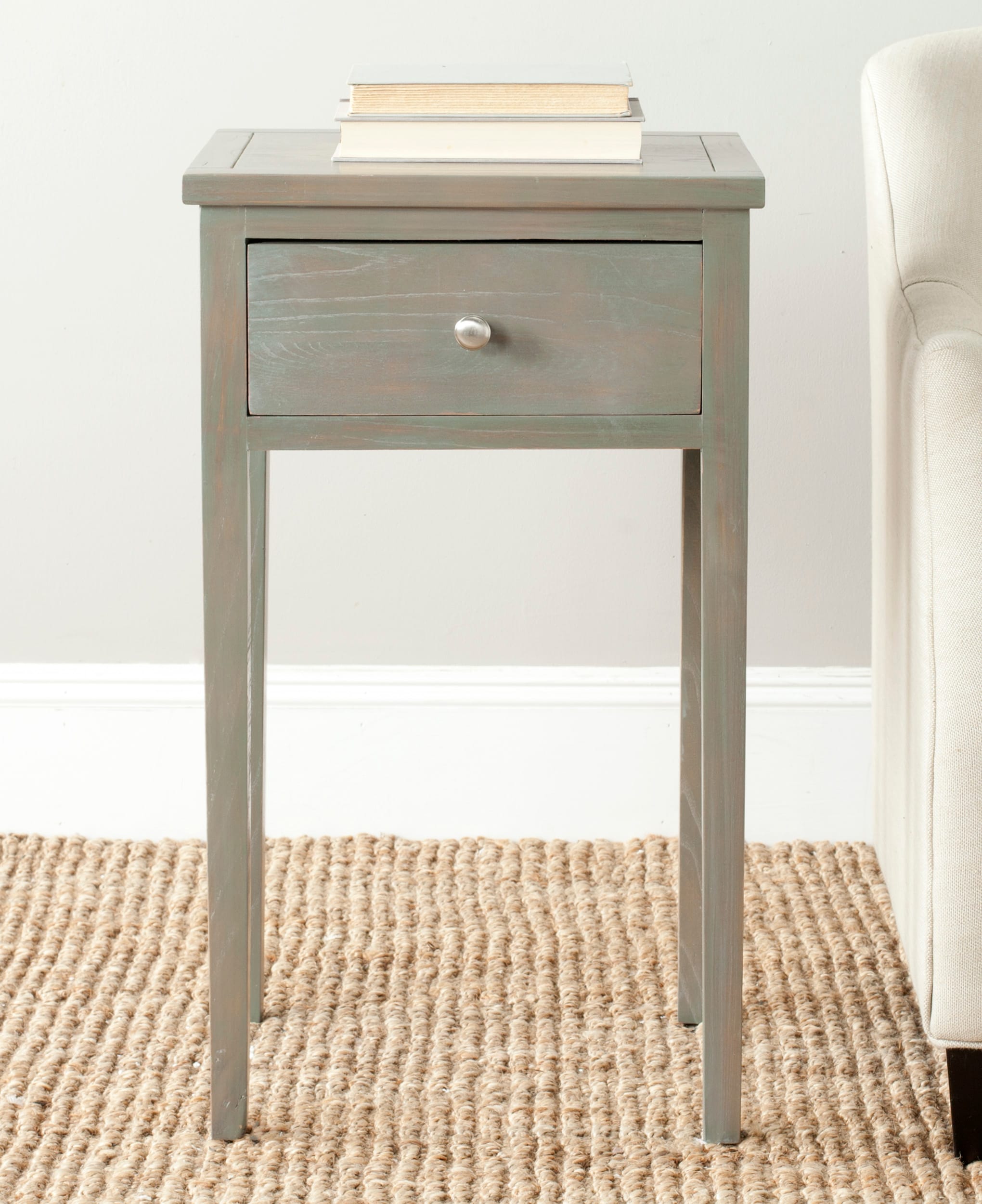 Safavieh AMH6626A Adena 16.9-in W x 29.7-in H French Gray Wood Rectangular Casual End Table with Storage