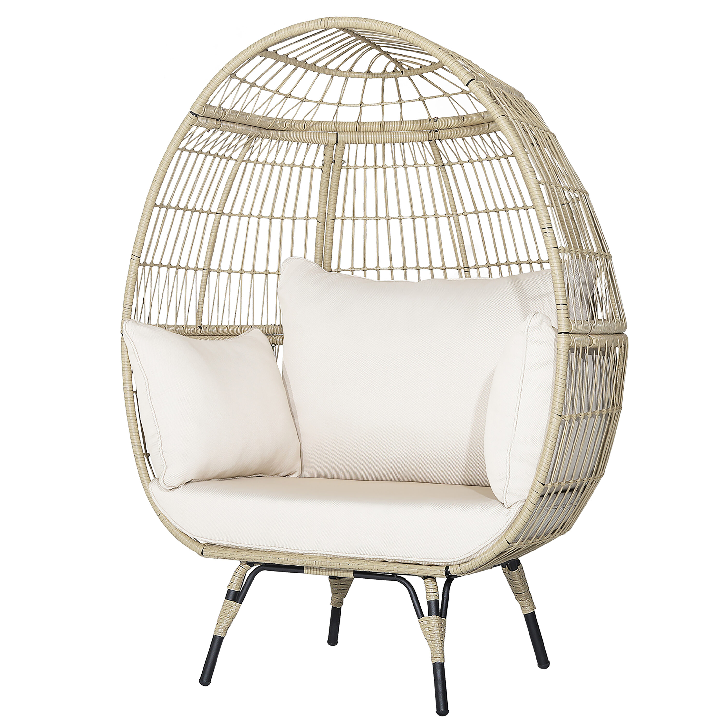 Costway HW70716+ Rattan Off white Metal Frame Swivel Egg Chair with Off-white Sling Seat