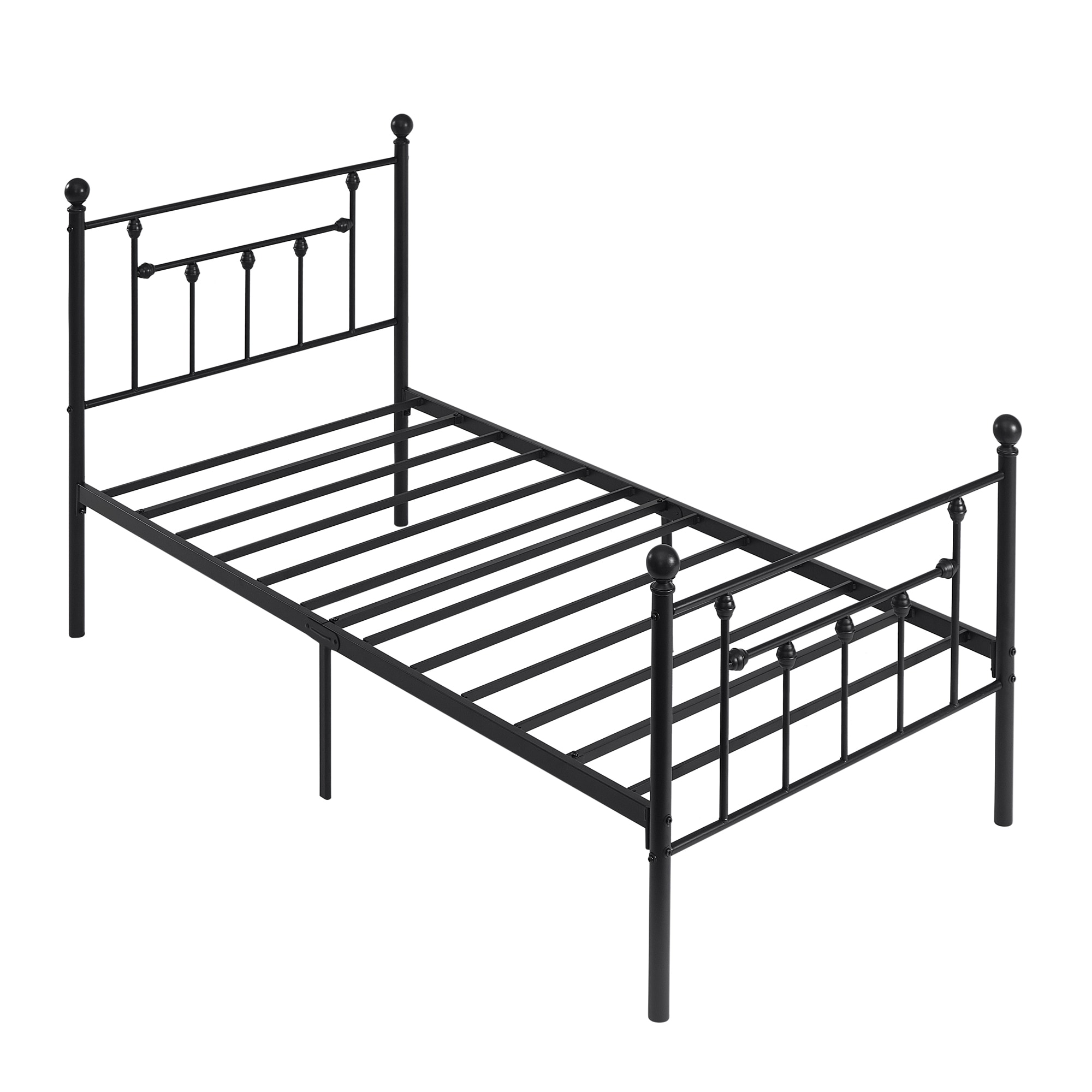 Vecelo LOE-LT-T01 Twin Metal Platform Bed Frame with Headboard and Footboard Industrial Bed Frame Storage Space