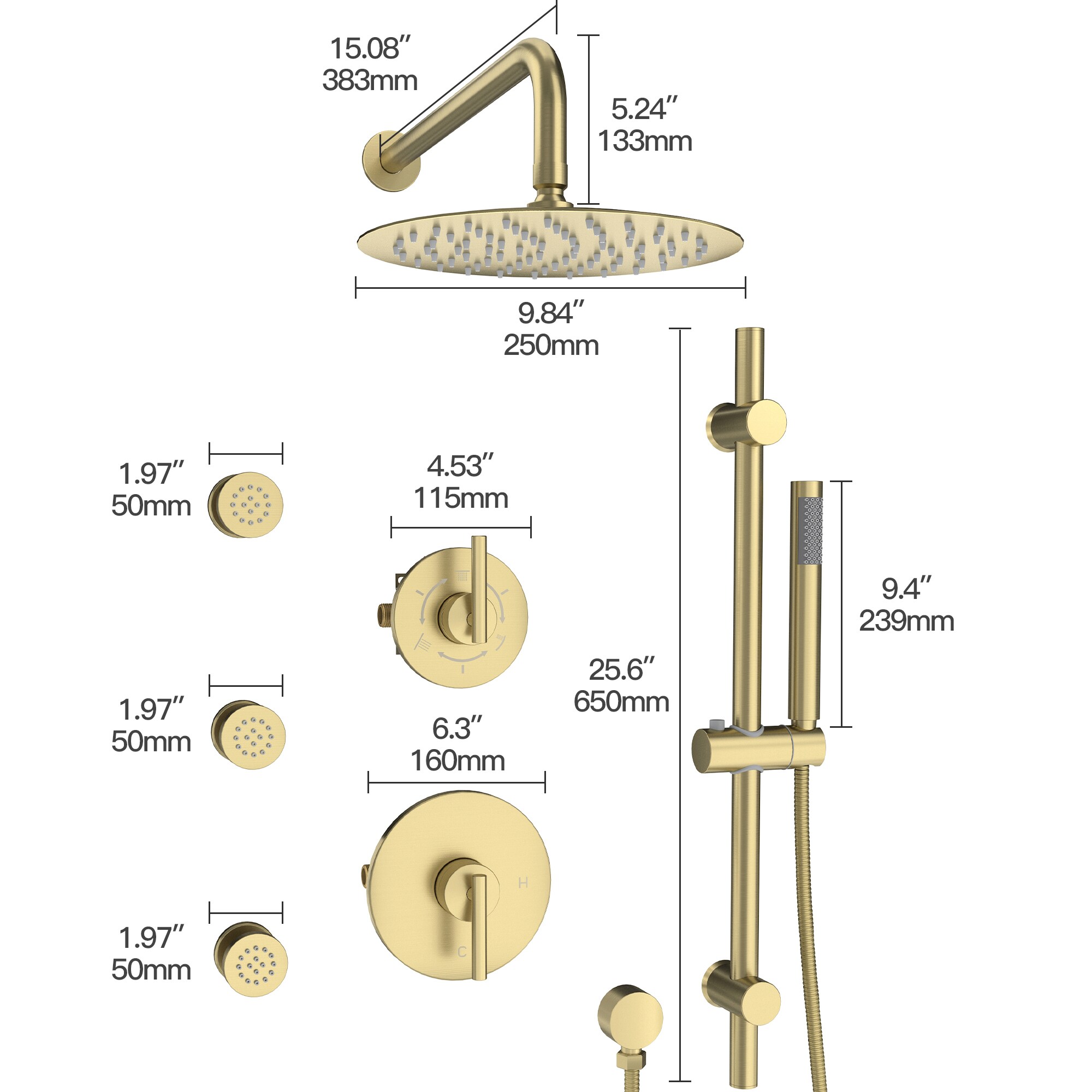 CASAINC CA-A4345-BG Showerhead-Bar-Panels - View #9