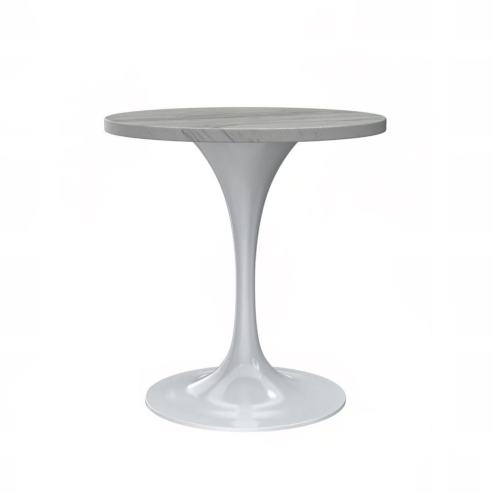  27 Round Dining Table White Base with Laminated White Marbleized Top