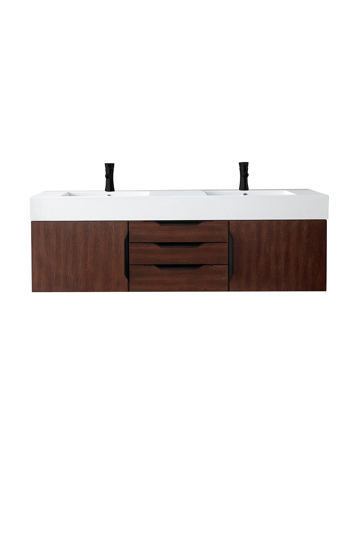 James Martin Vanities 389-V59D-CFO-MB-GW Mercer 59-in Coffee Oak Double Sink Floating Bathroom Vanity with Glossy White Solid Surface Top
