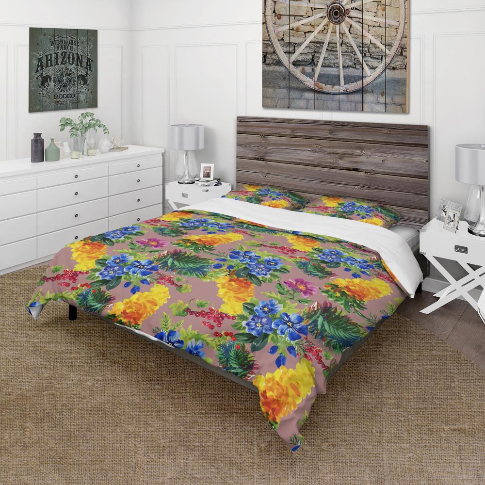 Designart BED19271-Q 3 -Piece Yellow and Gold Queen Duvet cover Set