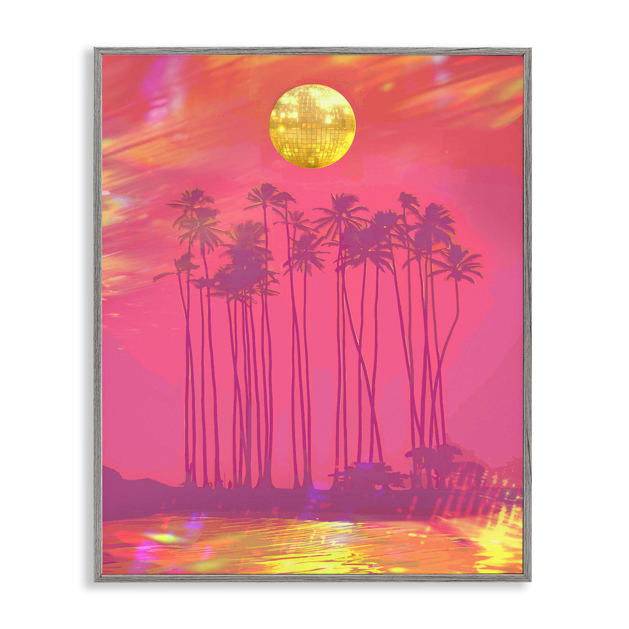 Stupell Industries BT-122-GFF-24X30 Disco Over Tropical Palms Gray Framed Giclee Art By Lil' Rue 24 x 30