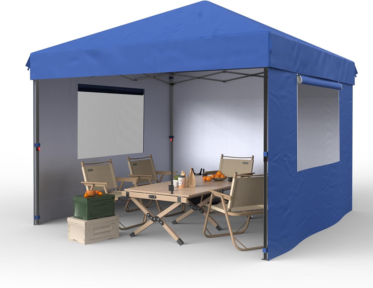 Qeetex CANOPY-10SEIA8N 10 By 10 Pop Up Canopy Tent With Upgraded Central Lock System Easy One Person Setup Heavy Duty Waterproof CPAI 84 Flame Retardant Fabric And Steel Frame For Outdoor Use Blue