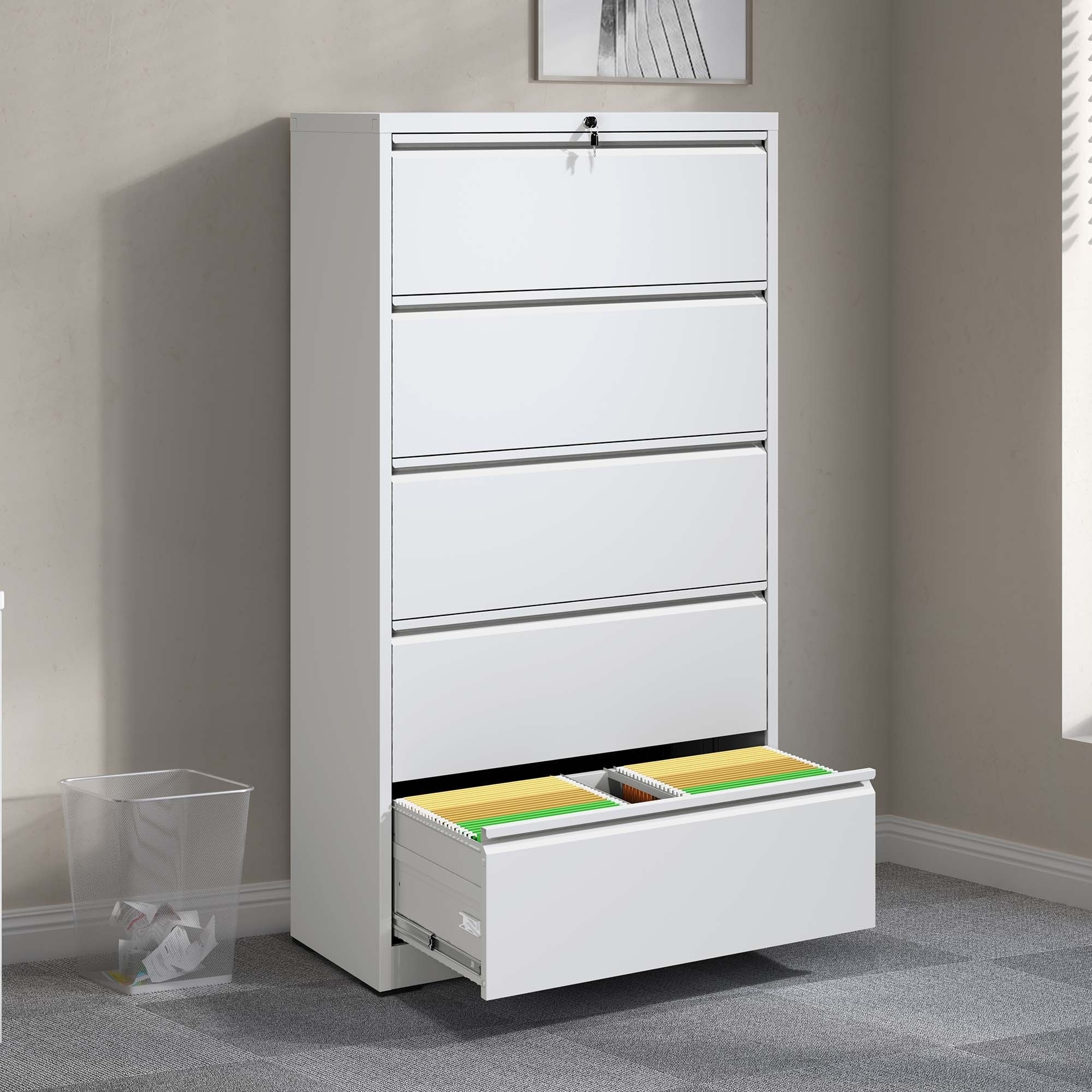 Horizons Prime - 36 inch x 16 inch x 64 inch White Metal Lateral File Cabinet with Locking System...