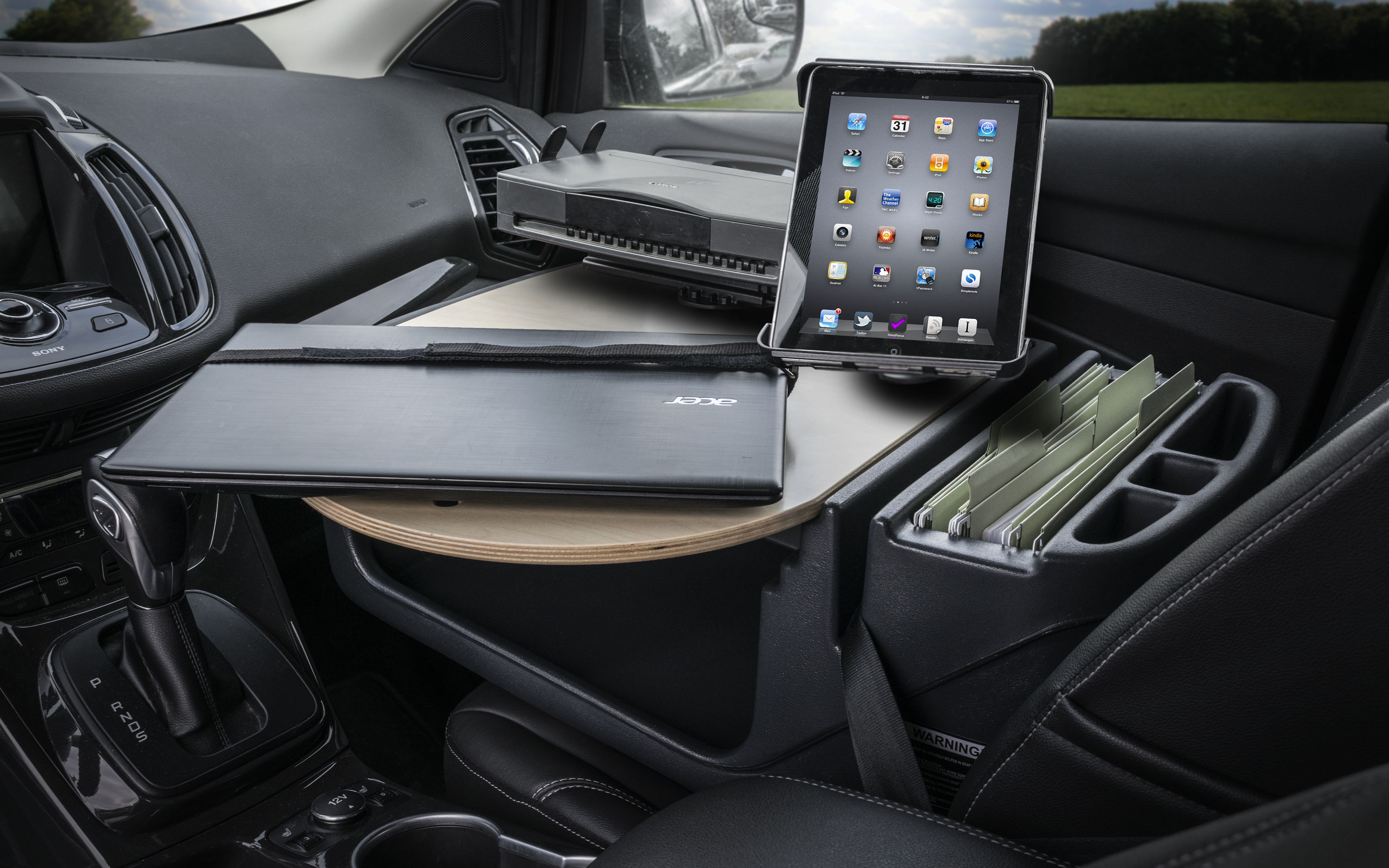 AutoExec Roadmaster Car Desk with Phone Mount and Printer Stand