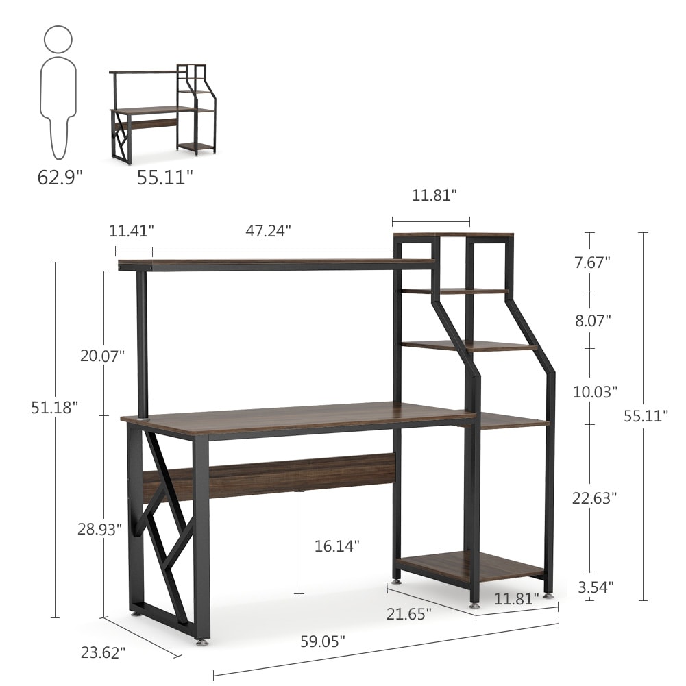 Tribesigns Hoga-C0151 23.6-in Brown Modern/Contemporary Computer Desk Hutch  Included in the Desks department at