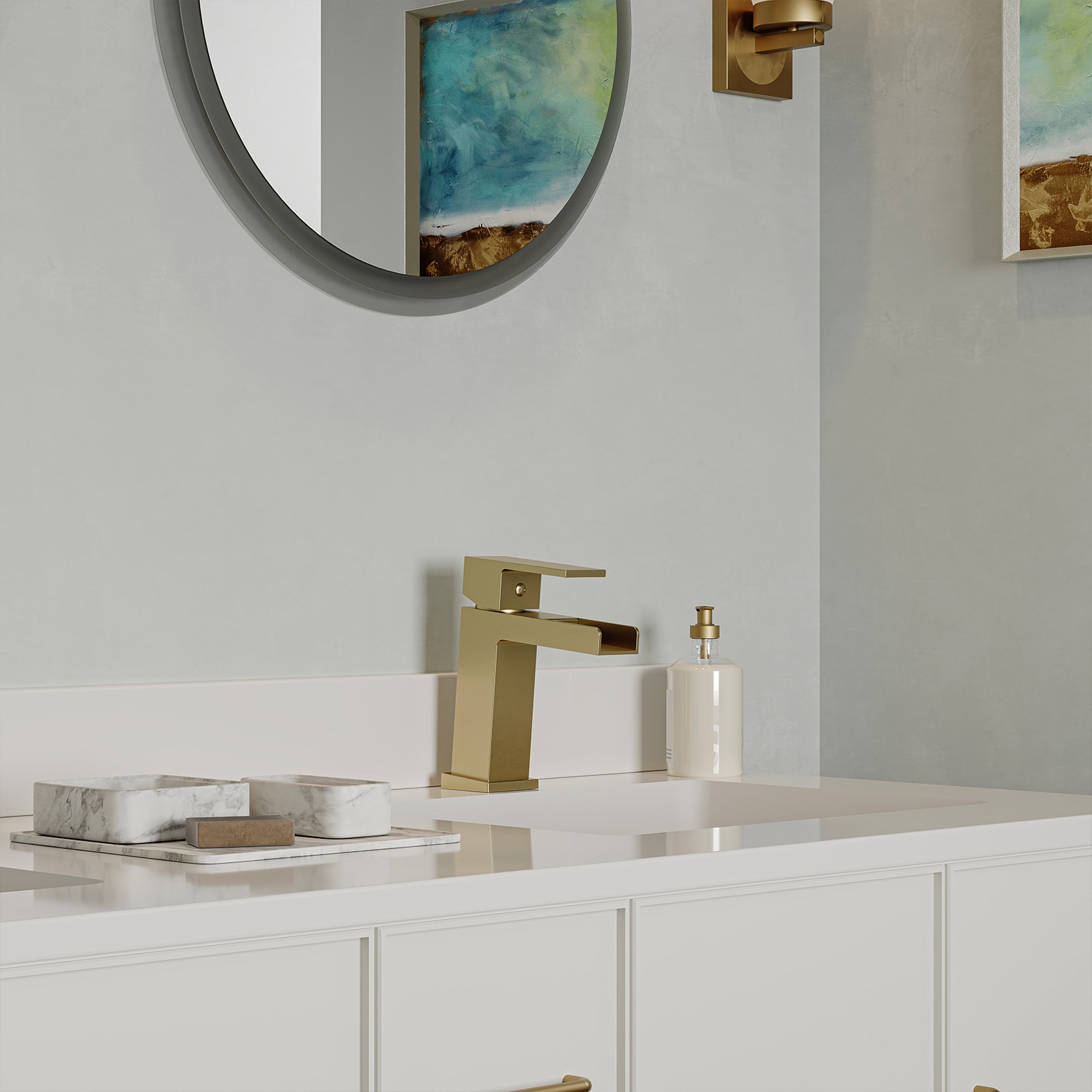 Brushed Gold Single Handle Waterfall Bathroom Faucet
