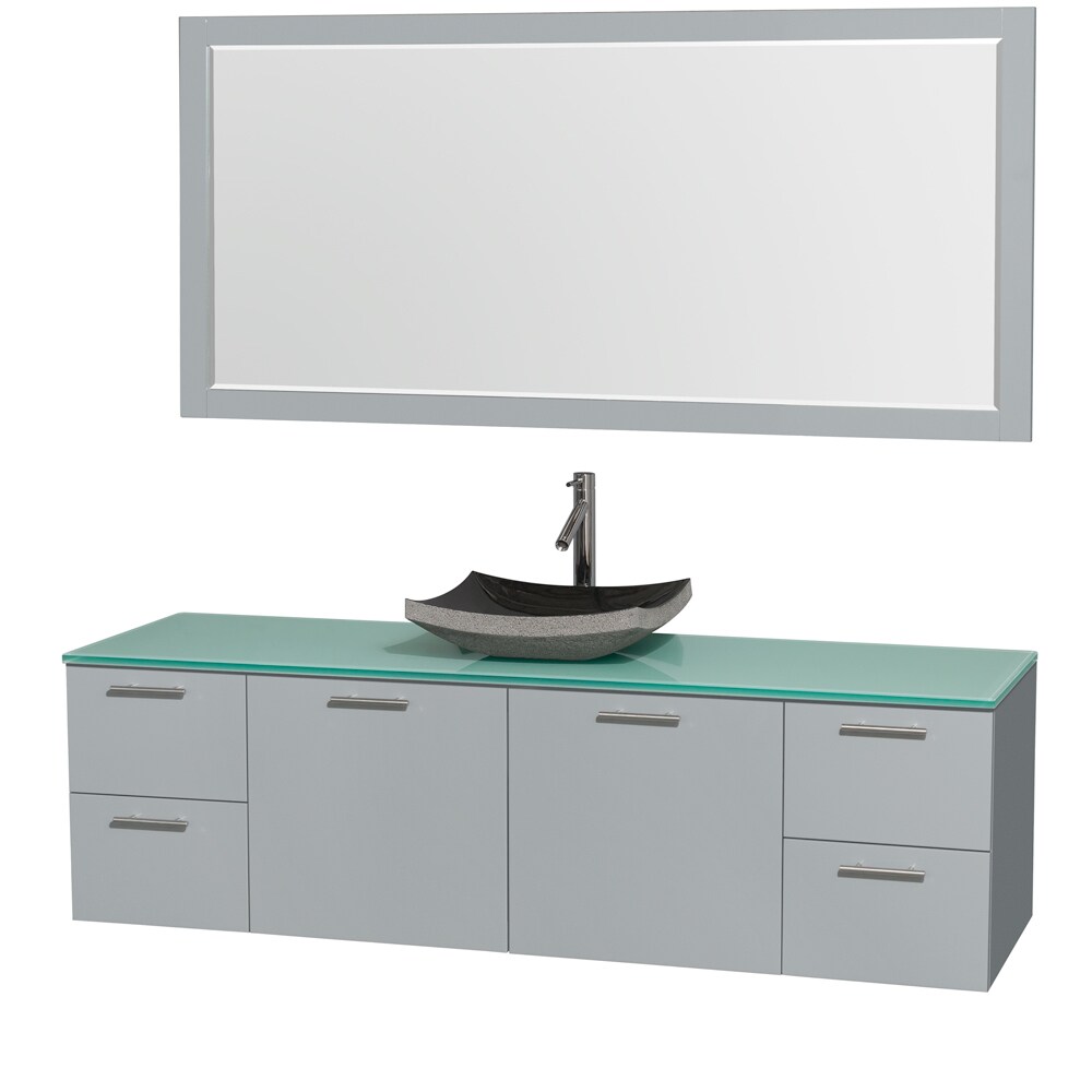 Wyndham Collection WCR410072SDGGGGS1M70 Amare 72-in Dove Gray Single Sink Bathroom Vanity with Green Tempered Glass Top (Mirror Included)