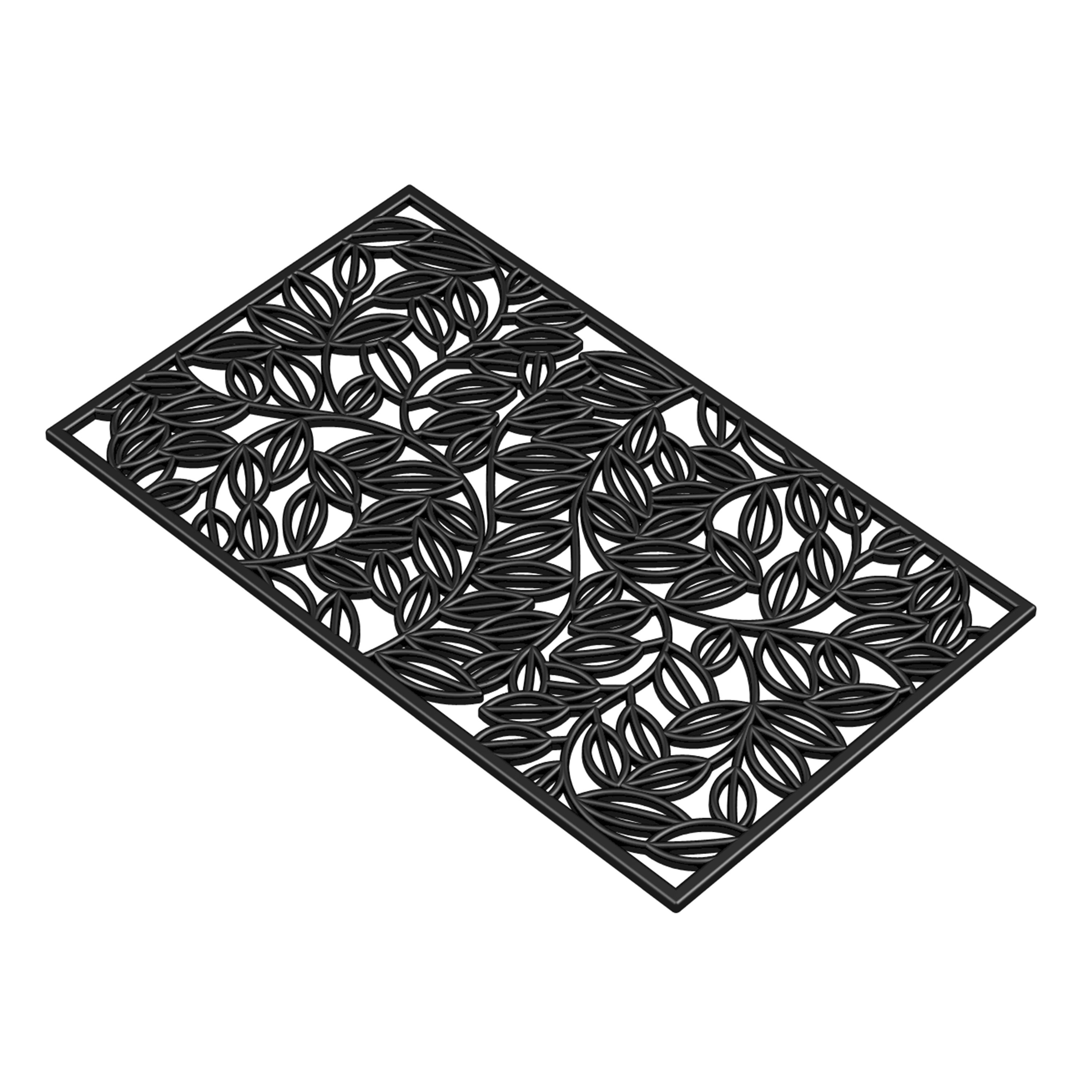 Black 18 x 30 Inch Rubber Outdoor Doormat with Vine Design