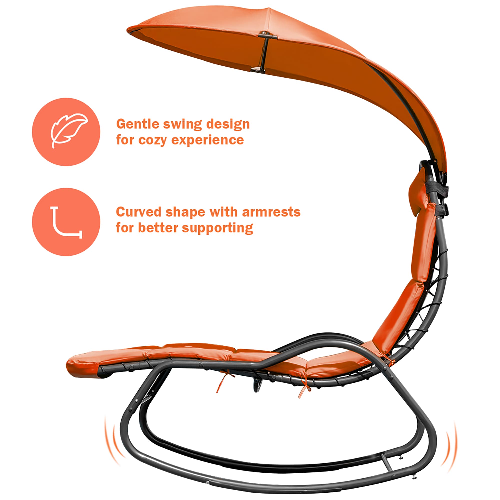 Costway Orange Steel Frame Stationary Chaise Lounge Chair with Orange ...