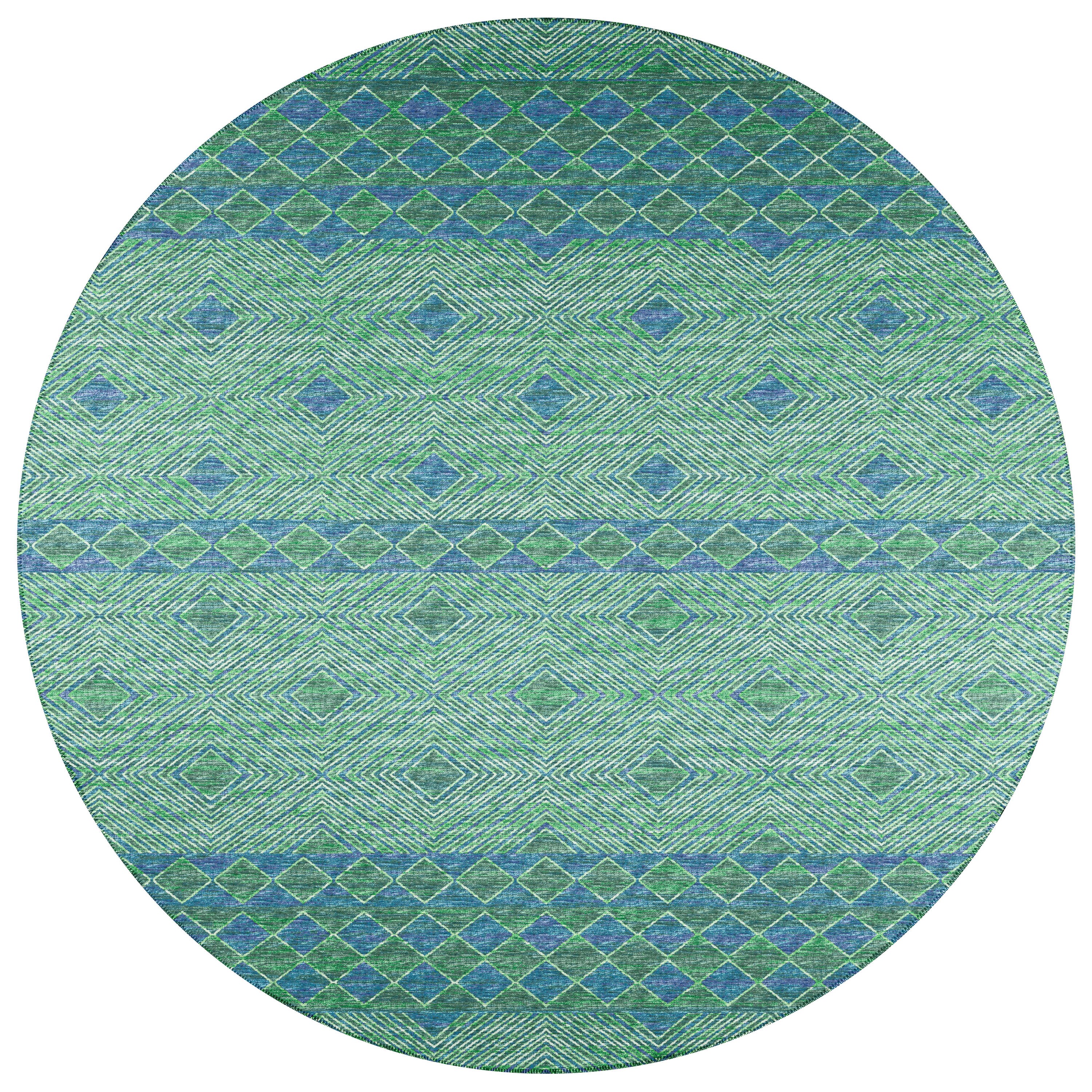 Addison Rugs AYU31GN8RO Yuma 8 x 8 (ft) Chenille Green Round Indoor/Outdoor Geometric Southwestern Area rug