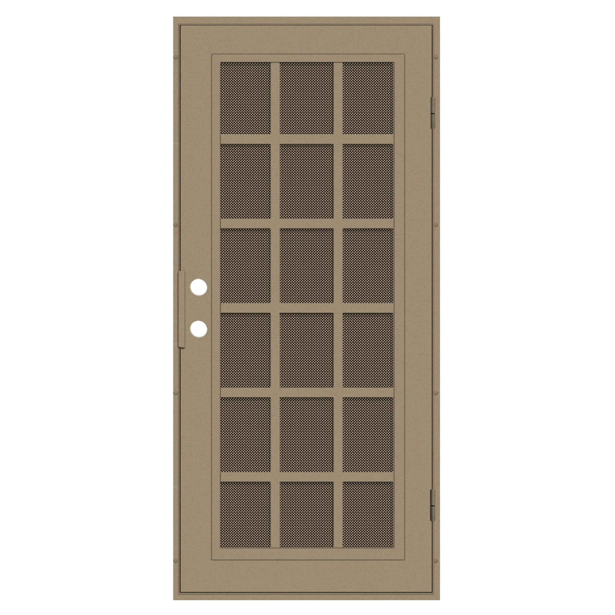 TITAN 3S2026DL1DTP8A Premium Aluminum Security Door 32-in x 80-in Desert Sand Aluminum Surface mount Left-hand outswing Security Door with Brown Screen and Double bore