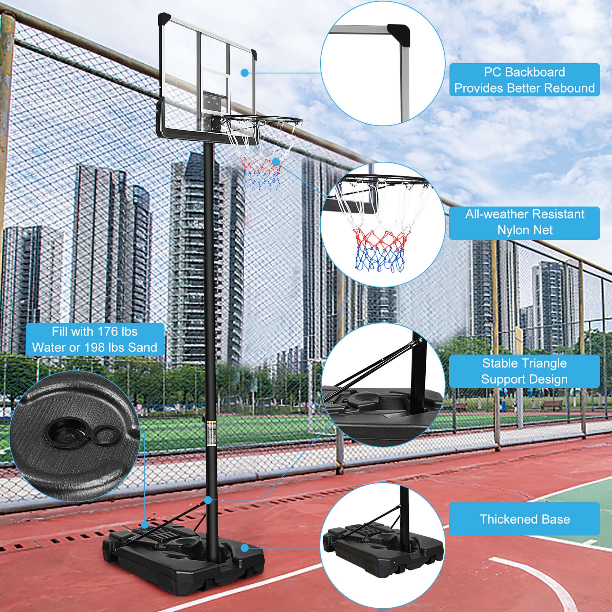 Gaierptone Portable Basketball System 30-in Polycarbonate Backboard ...