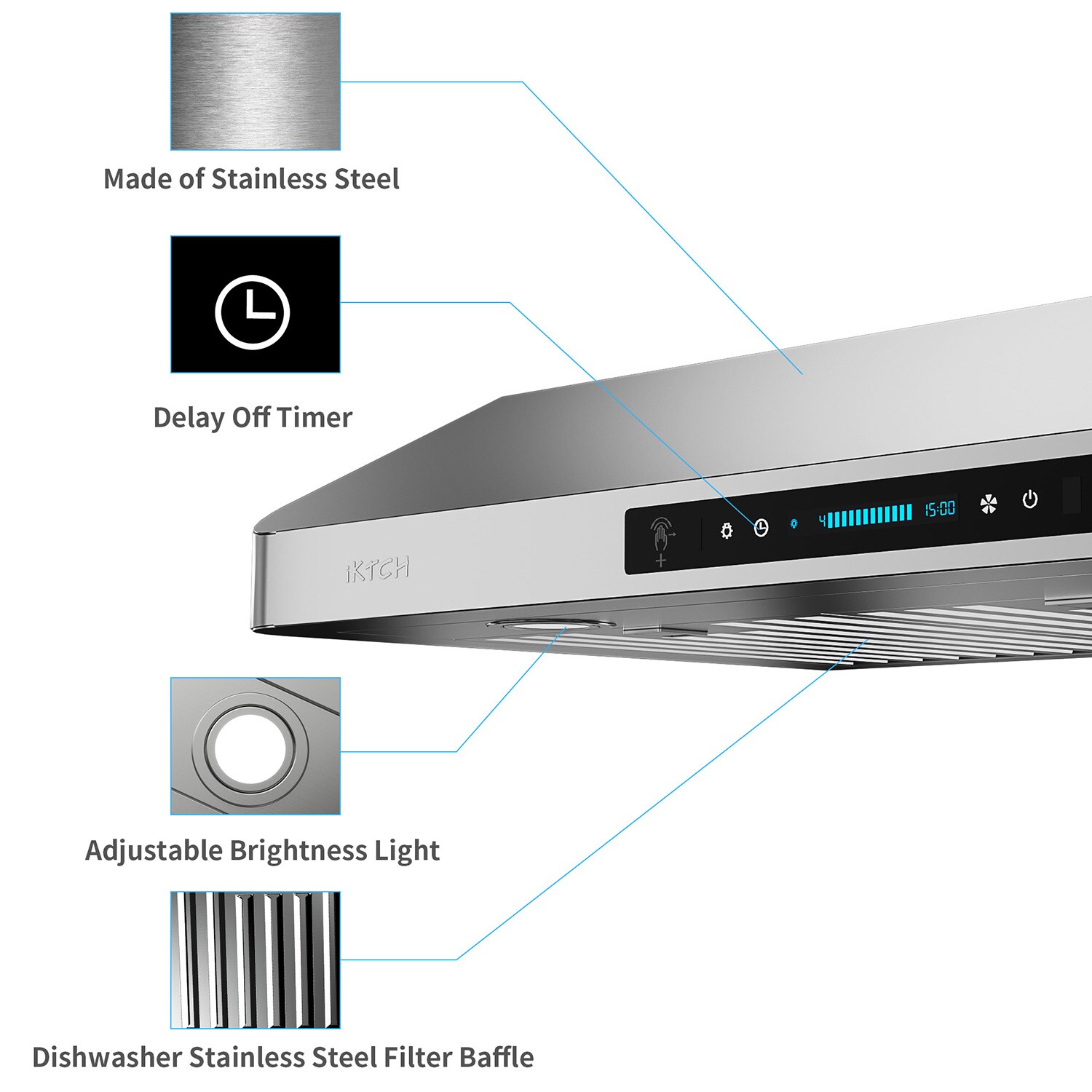 iKTCH 36-in 900-CFM Ducted Stainless Steel Under Cabinet Range Hoods ...