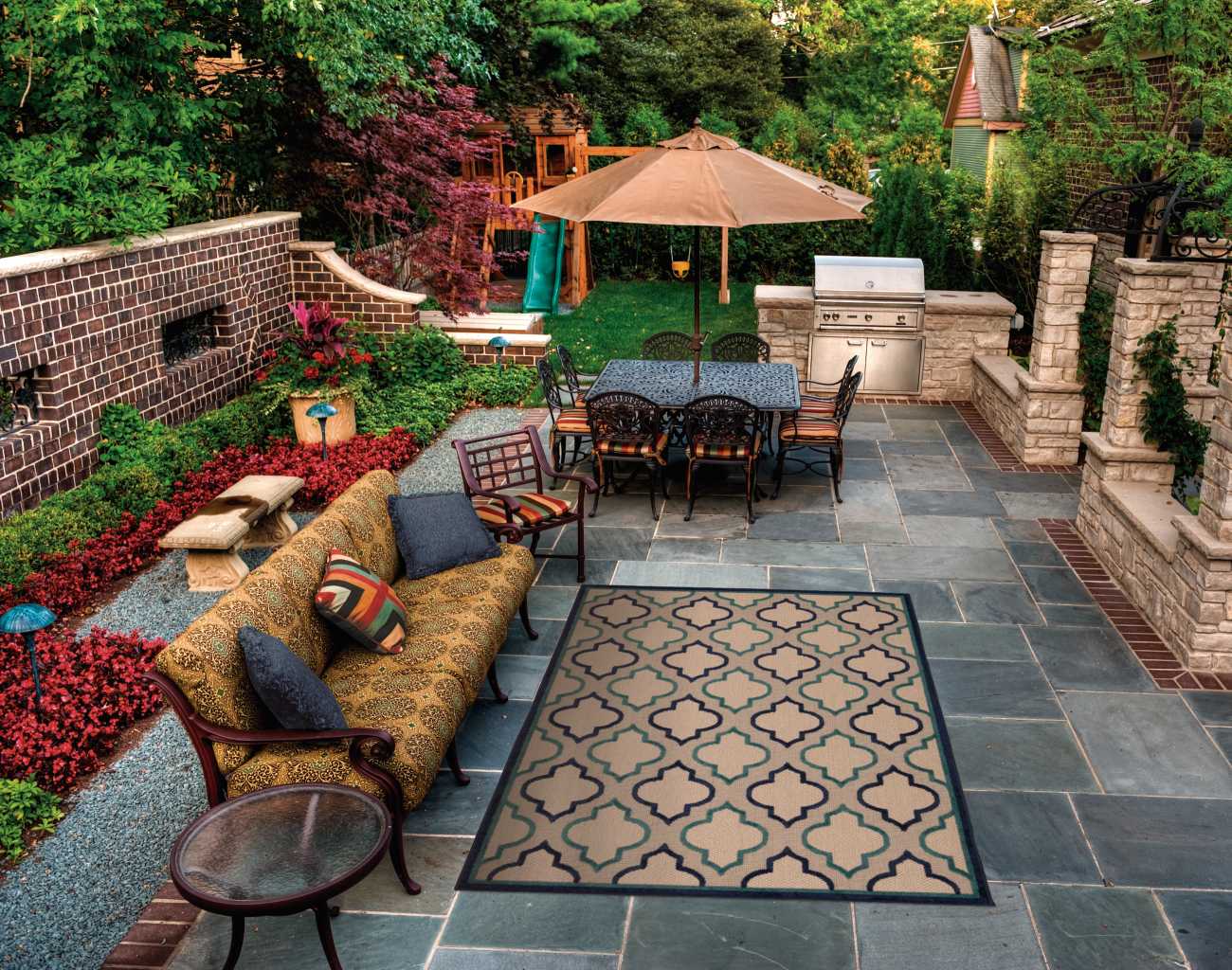 Nourison 24275 Aloha 3 x 5 (ft) Polypropylene Navy Rectangular Indoor/Outdoor Abstract Area rug