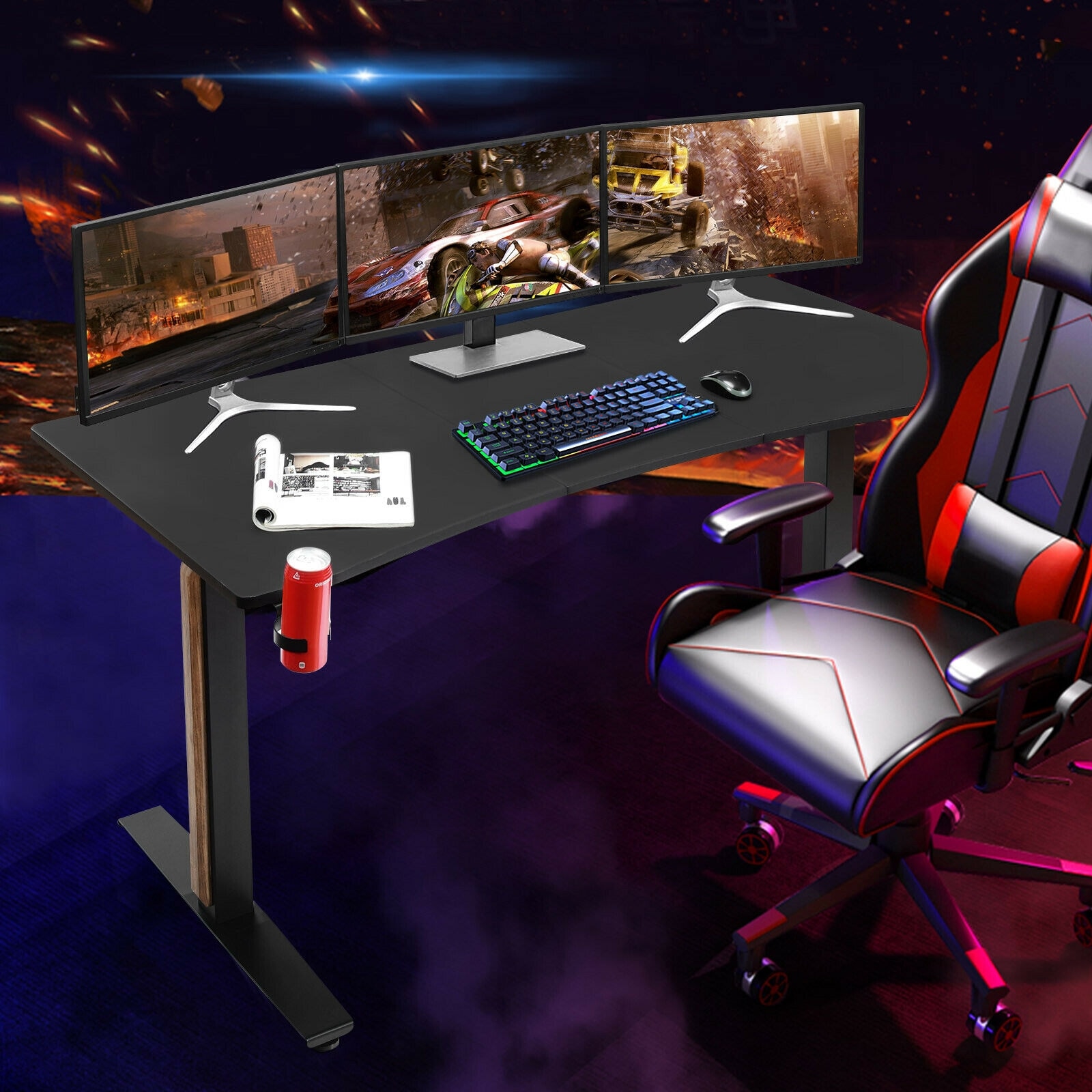 VITESSE Pink Gaming Desk, 40 inch T-Shaped Ergonomic Gaming Desk