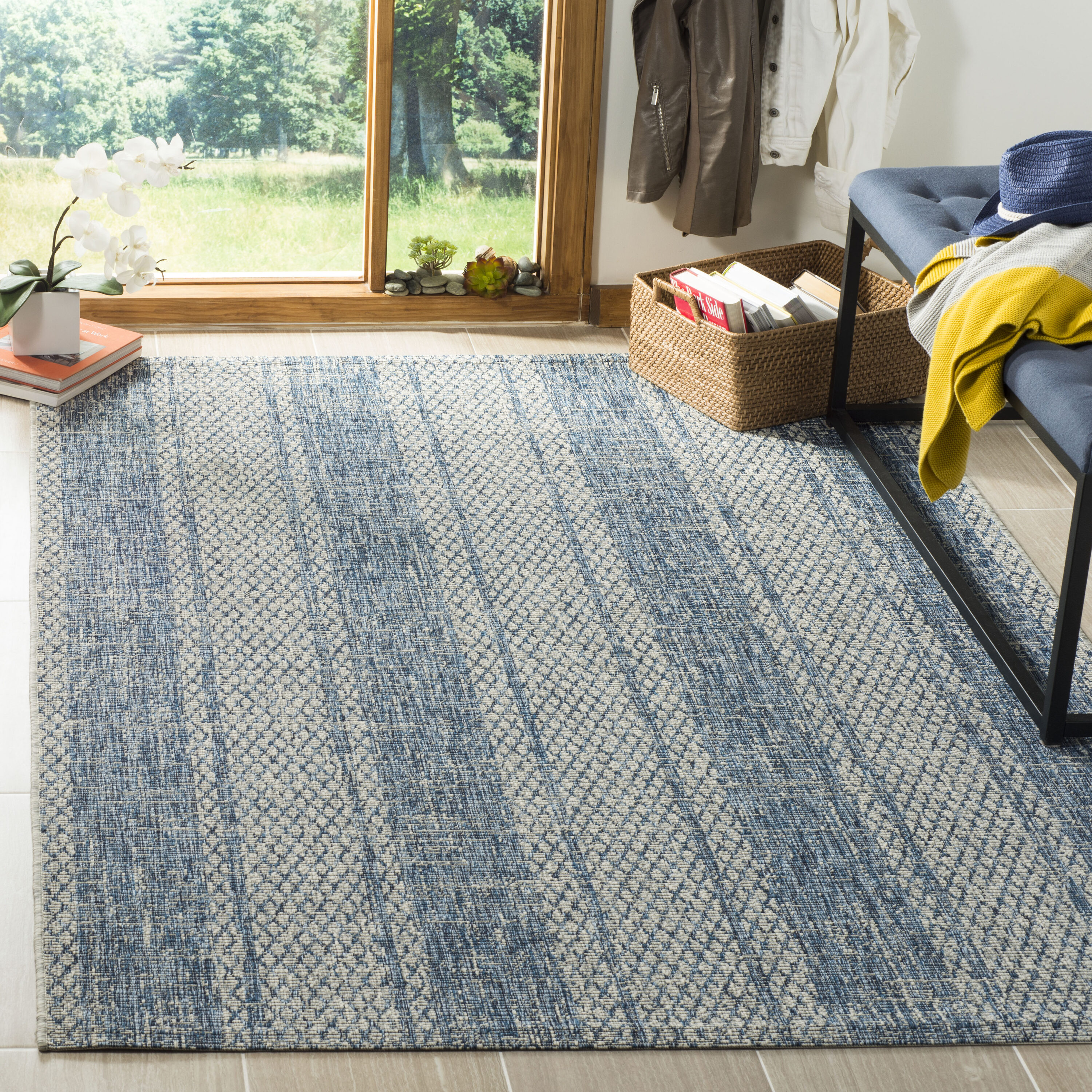Safavieh CY8736-36812-3 Courtyard Ventura 3 x 5 (ft) Loomed Polypropylene Light Gray/Blue Rectangular Indoor/Outdoor Stripe Coastal Throw rug