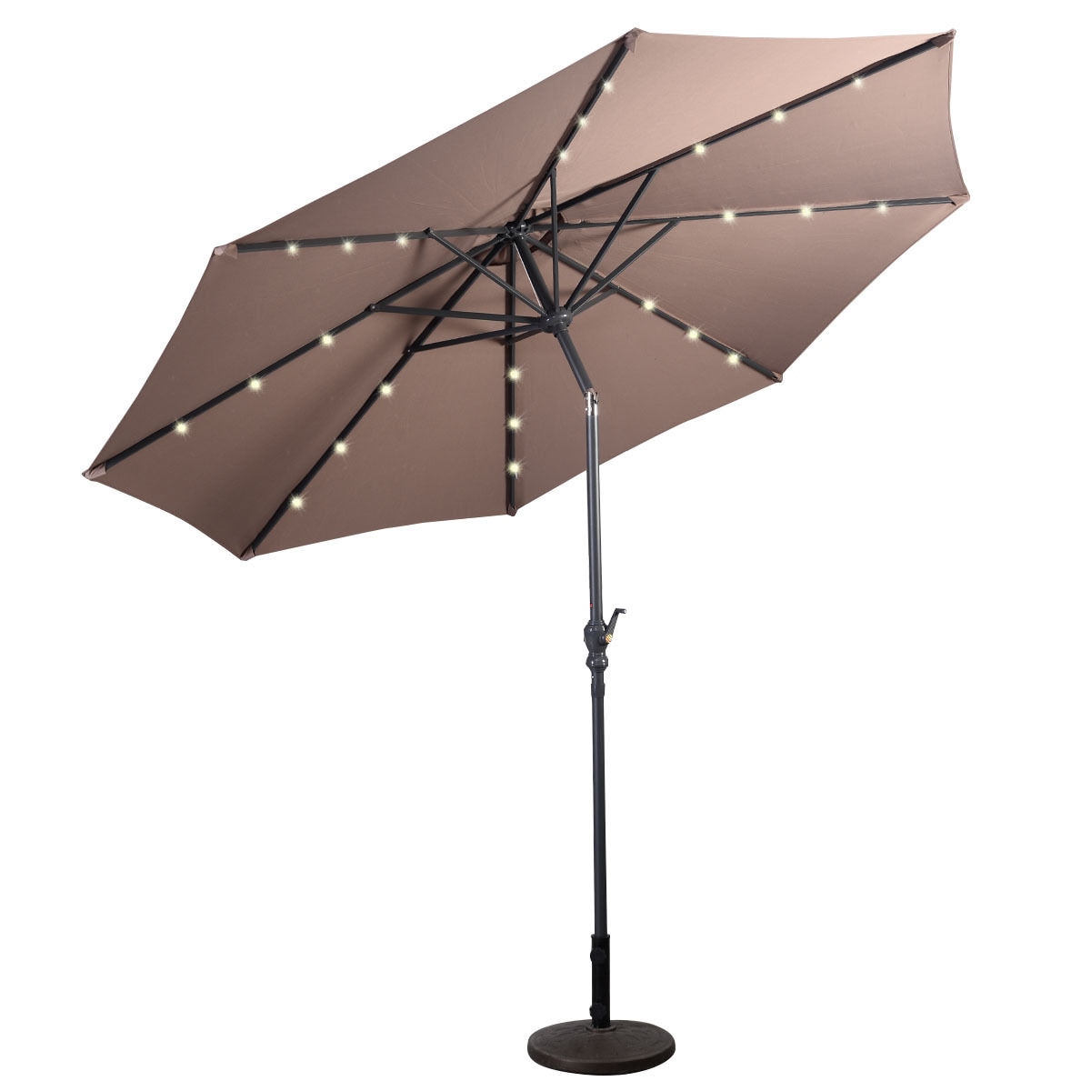 WELLFOR HWY-HW65720 10-ft Steel Tan Push-button Tilt Market Patio Umbrella with Lights