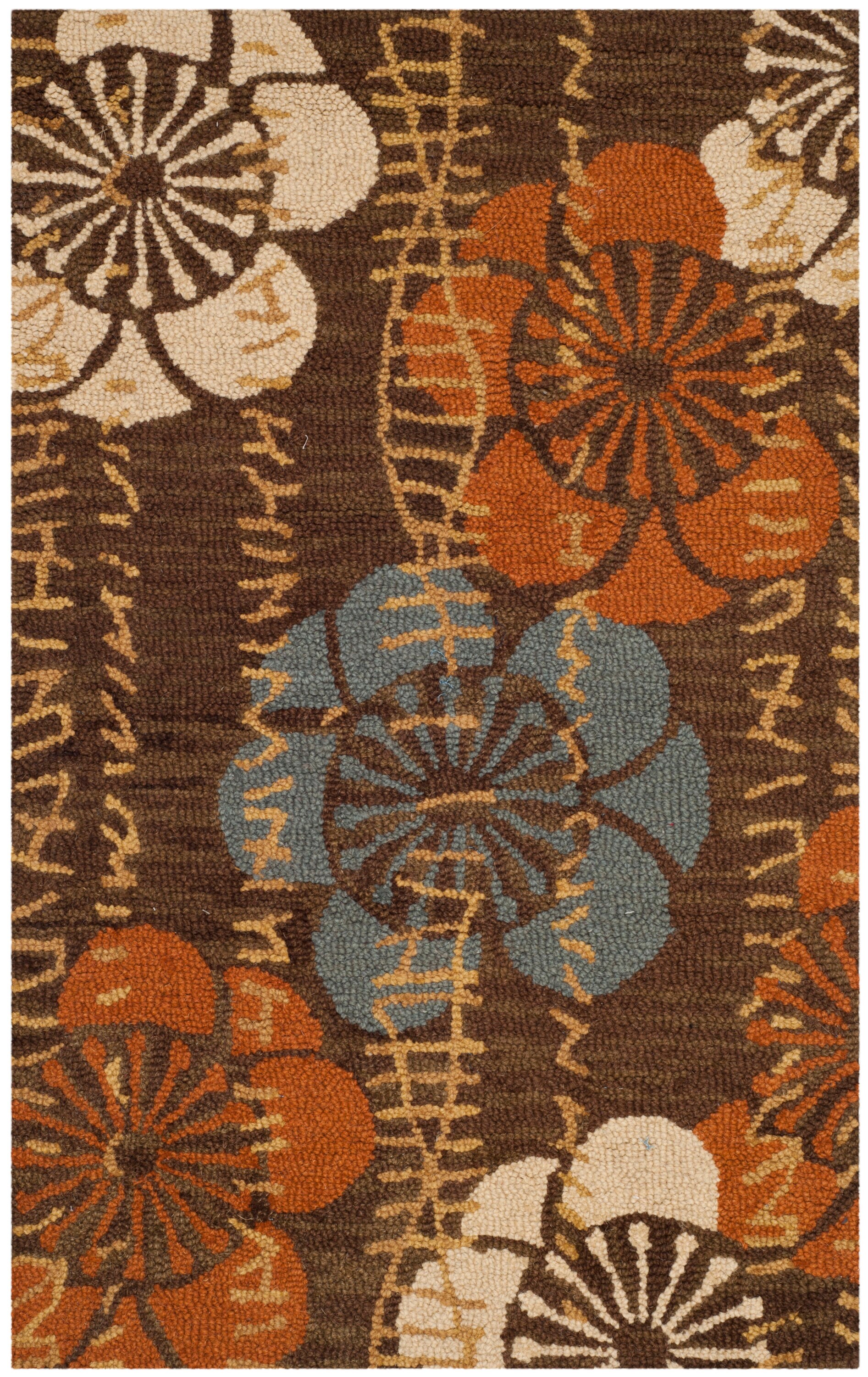 Handmade Tufted Blue and Brown Wool Floral Rug