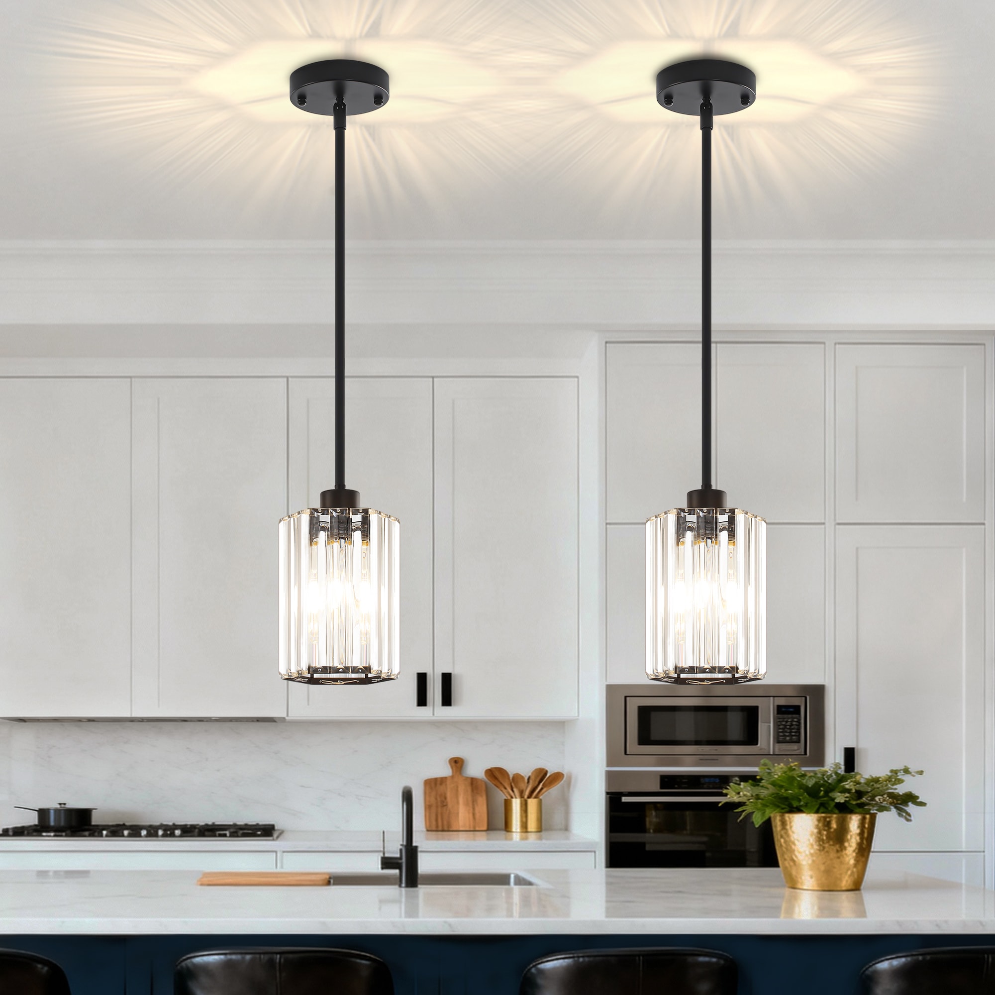ZSMIHDOH 2 -Light Black Modern/contemporary Clear glass Crystal Cylinder Small Hanging Pendant Light