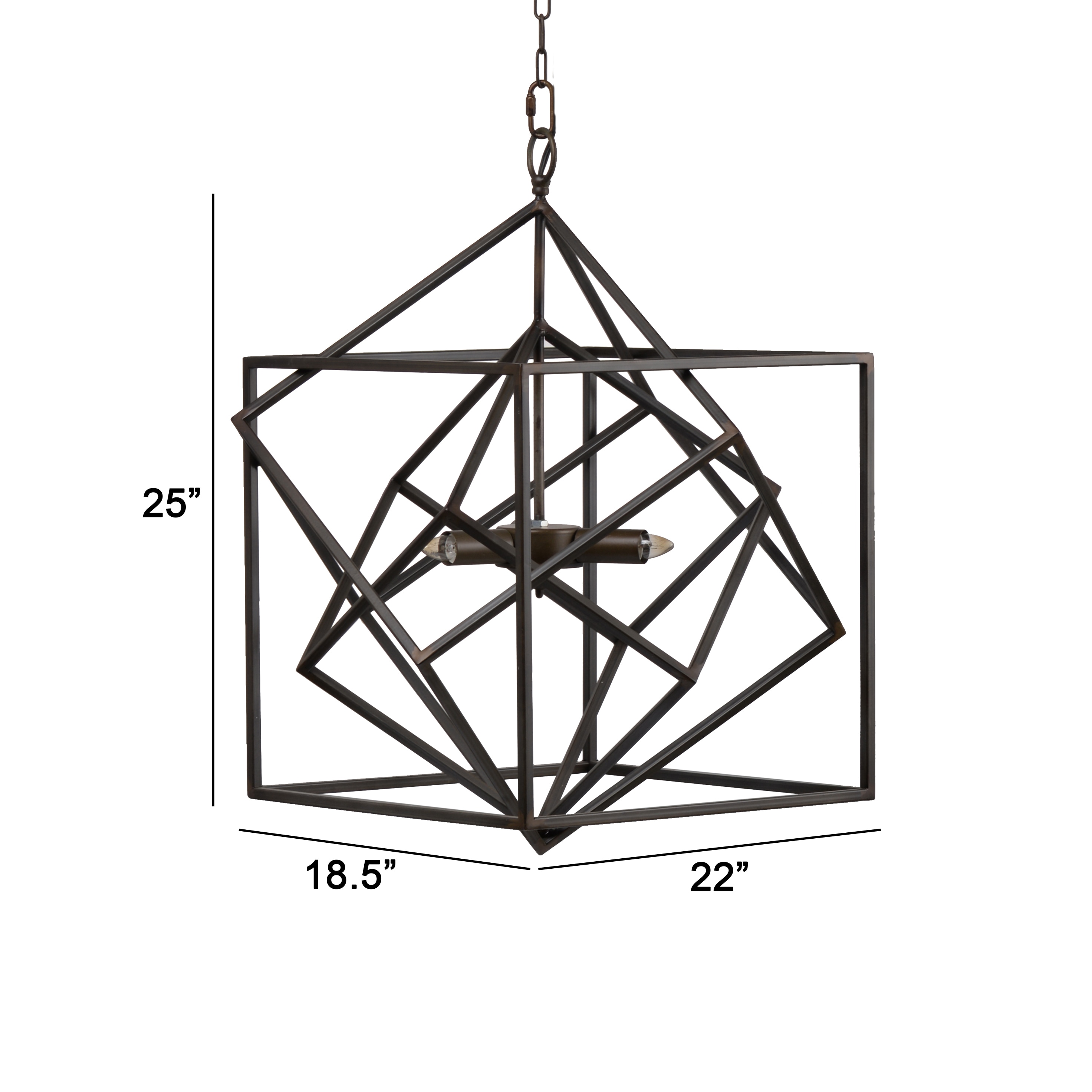 Elegant Black Iron and Crystal 19" Geometric Plug-in Chandelier