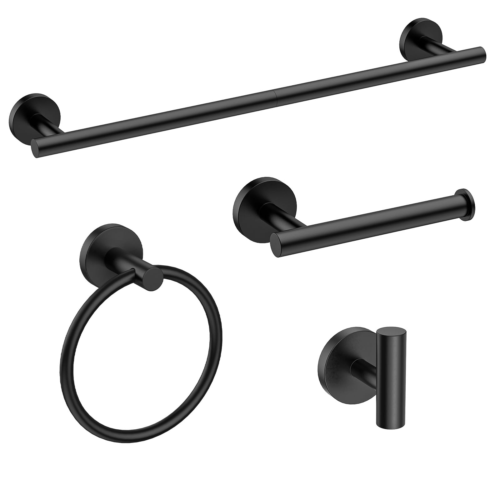 TNSO - Matte Black 18 Inch 4PCS Matte Black 4 Piece Bathroom Hardware Set SUS304 Stainless Steel ...