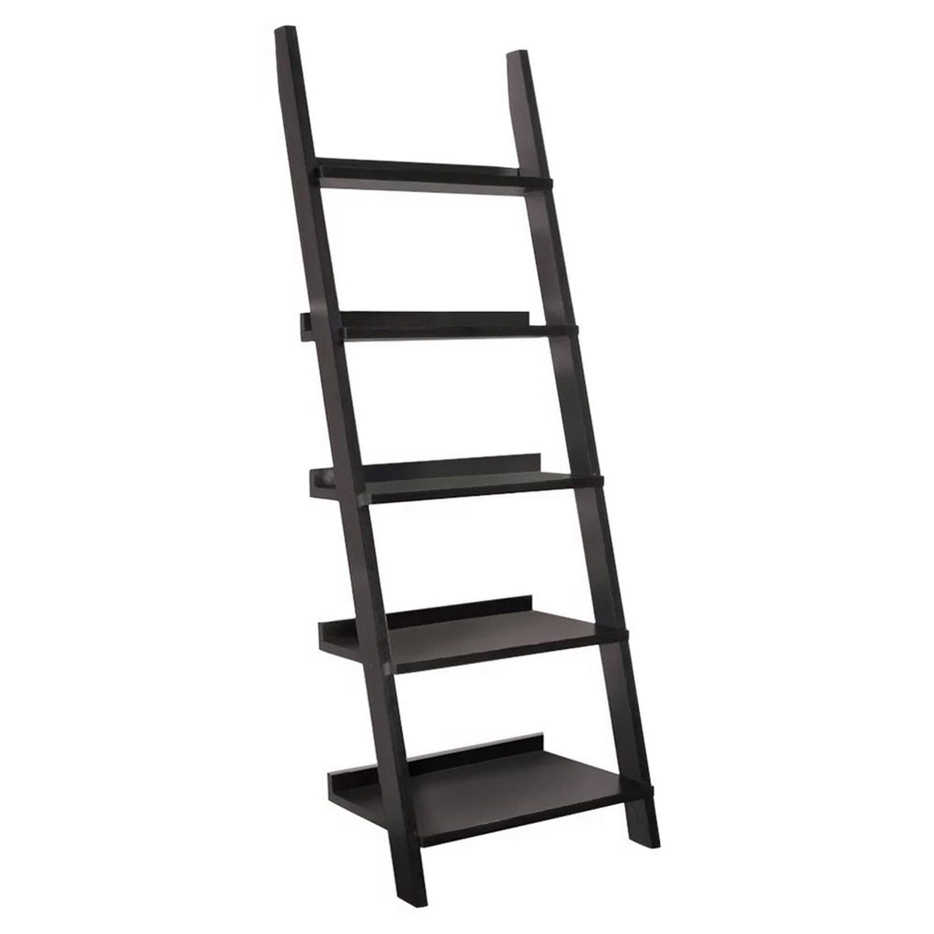 Benzara BM141956 Black Wood 5 -Shelf Ladder Bookcase ( 26-in W x 73-in H x 17-in D ) Finished