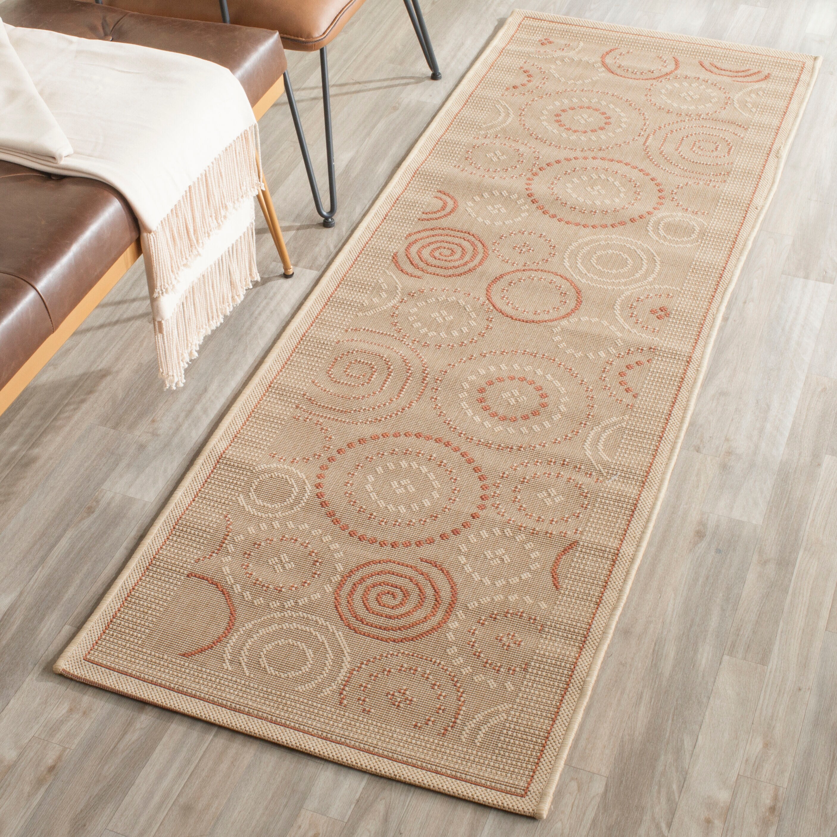 Safavieh CY1906-3201-210 Courtyard Circles 2 x 10 (ft) Loomed Polypropylene Natural/Terra Rectangular Indoor/Outdoor Abstract Coastal Runner rug