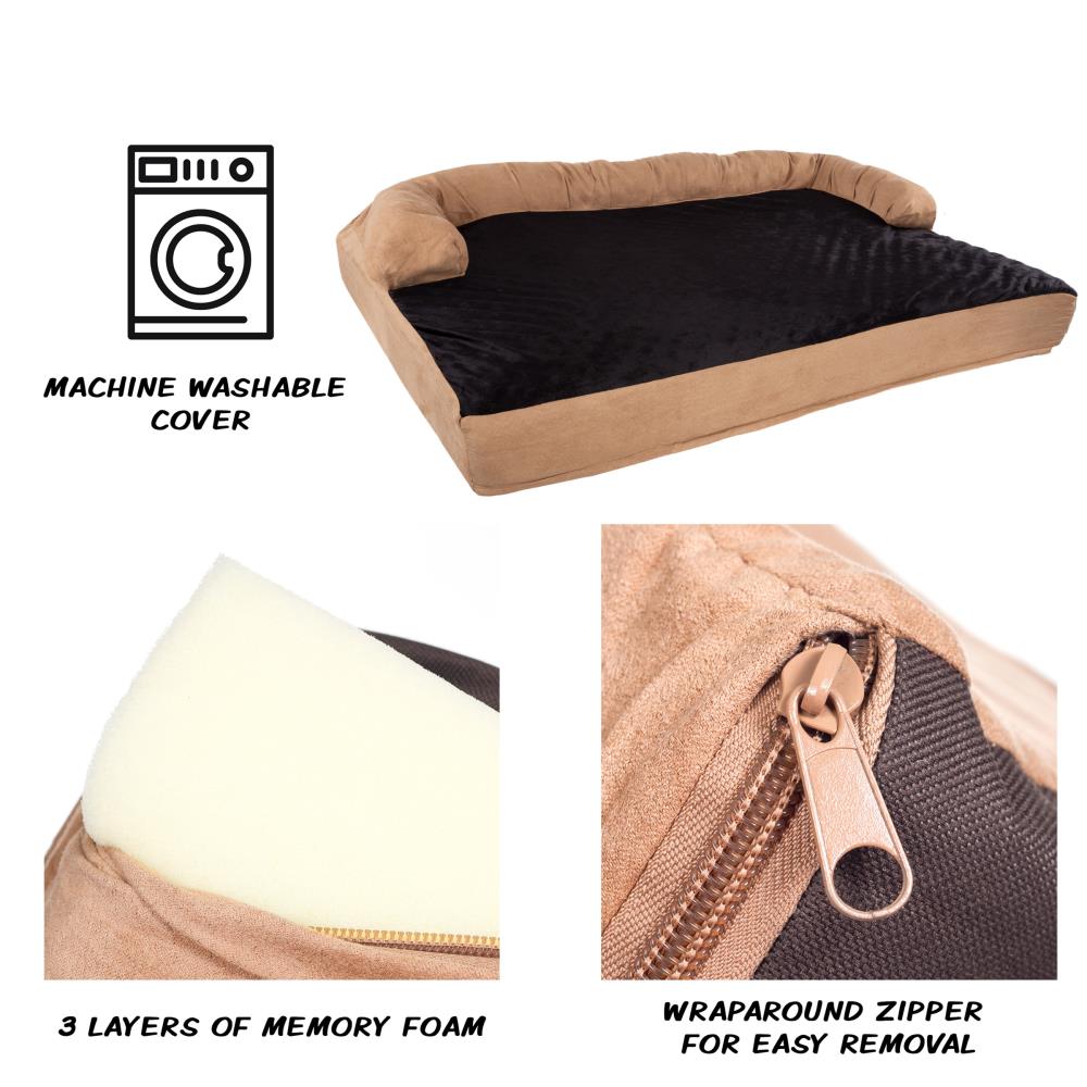 PETMAKER Rectangular Brown And Black Microfiber Sofa Dog Bed In The Pet ...