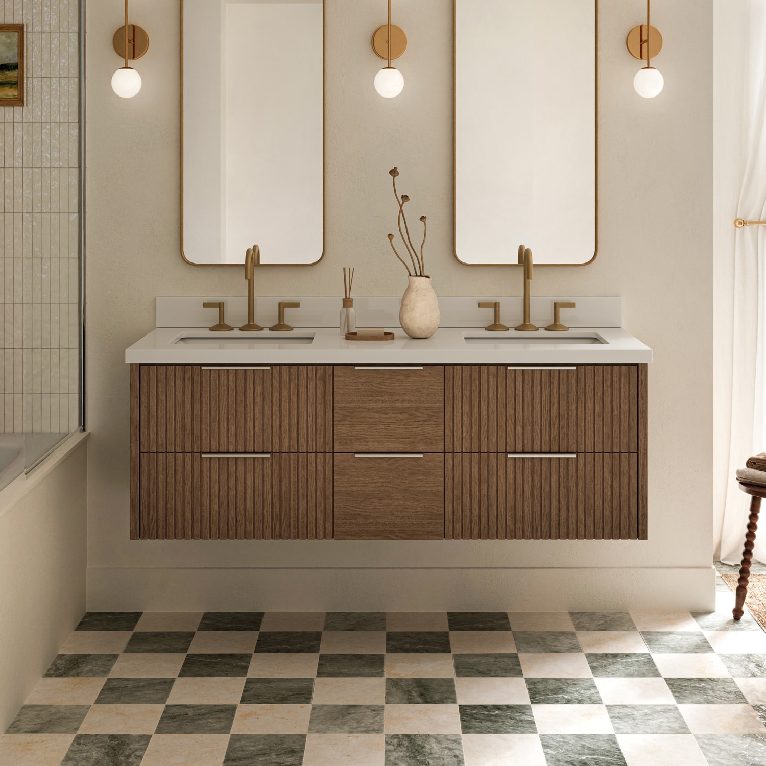 ARIEL Lucia 60-in Brown Oak Undermount Double Sink Bathroom Vanity with Pure White Quartz Quartz Top