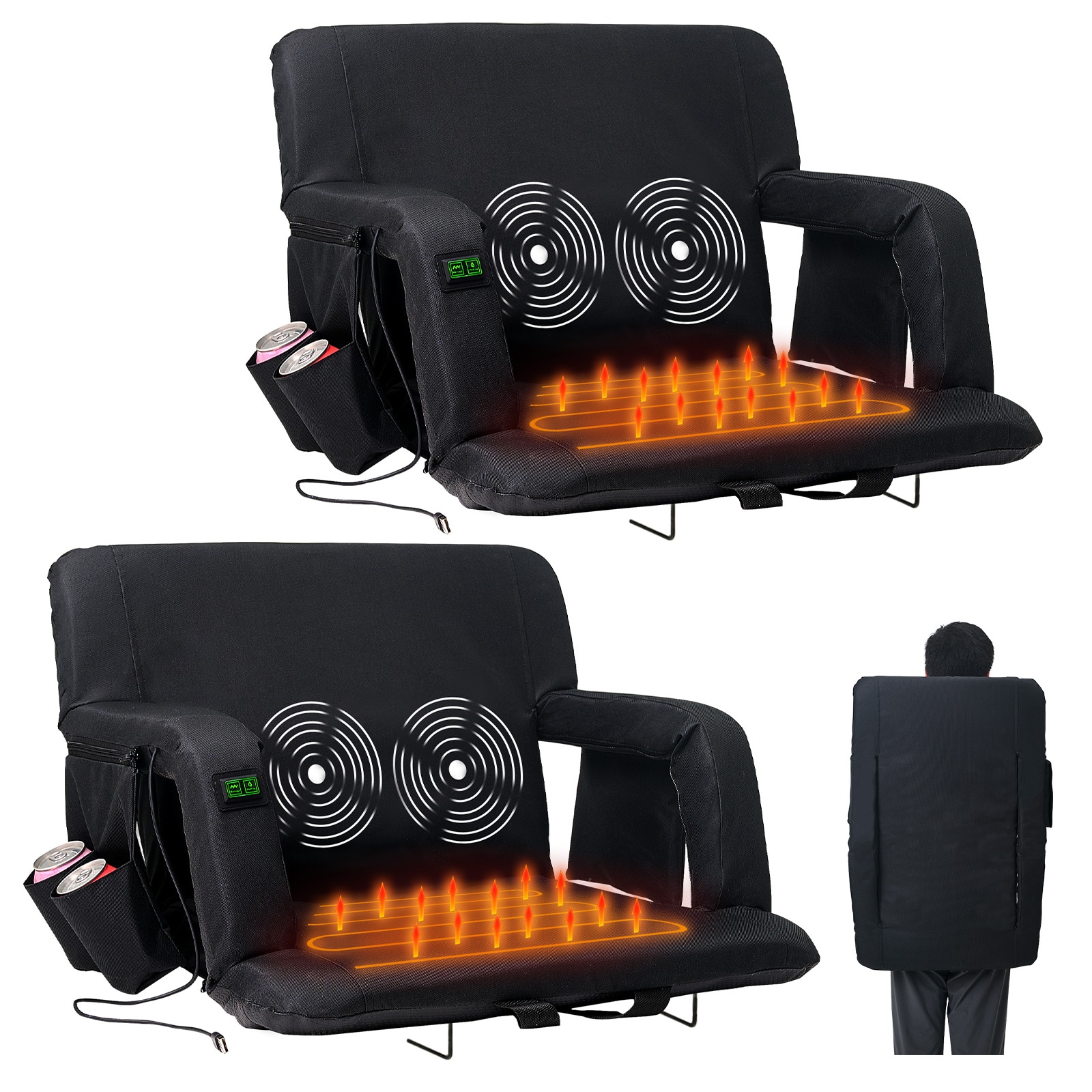 Esazn P1KTY-HYLZBKS0-A-1 2 -Pack 25 x 15.7 Polyester Heated bleacher seat