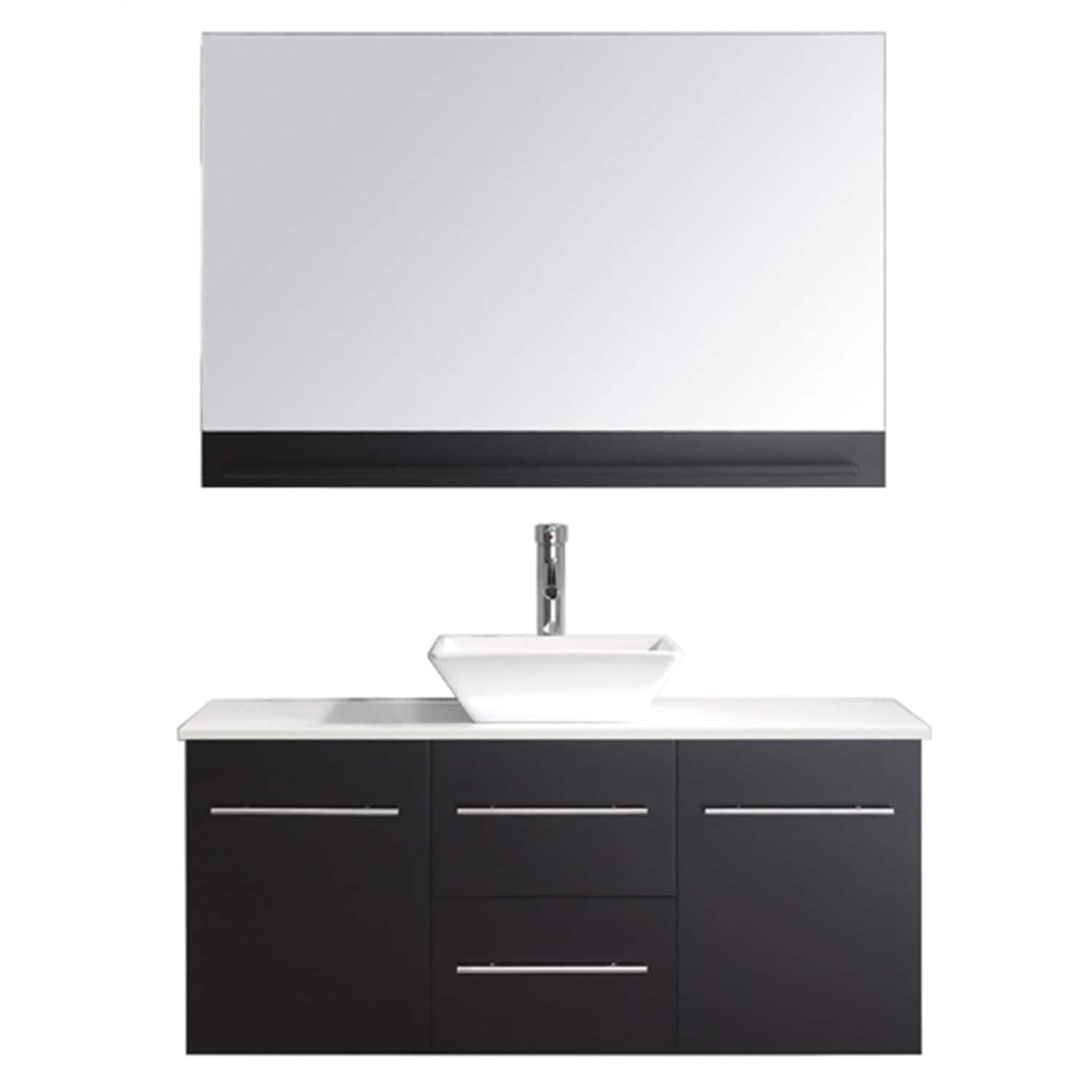 Virtu USA MS-420-S-ES-001 Marsala 48-in Espresso Single Sink Floating Bathroom Vanity with White Engineered Stone Top (Mirror and Faucet Included)