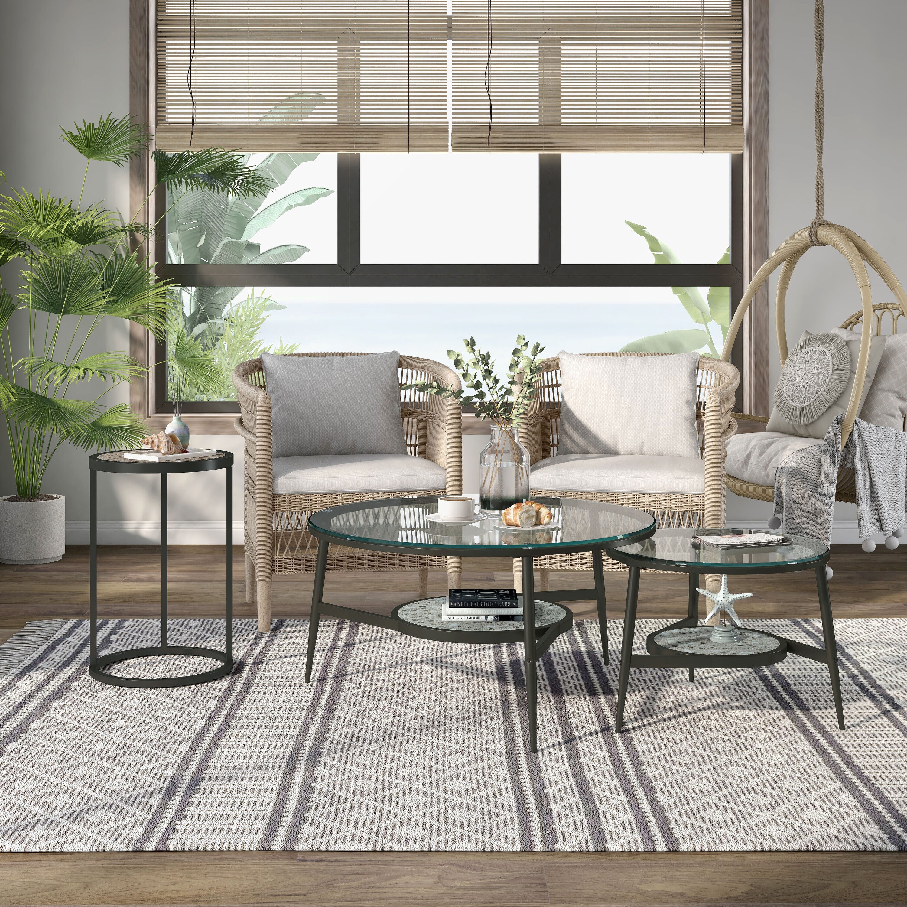 Furniture of America IDF-AC250 Theyers Casual Clear Accent Table Set with Storage