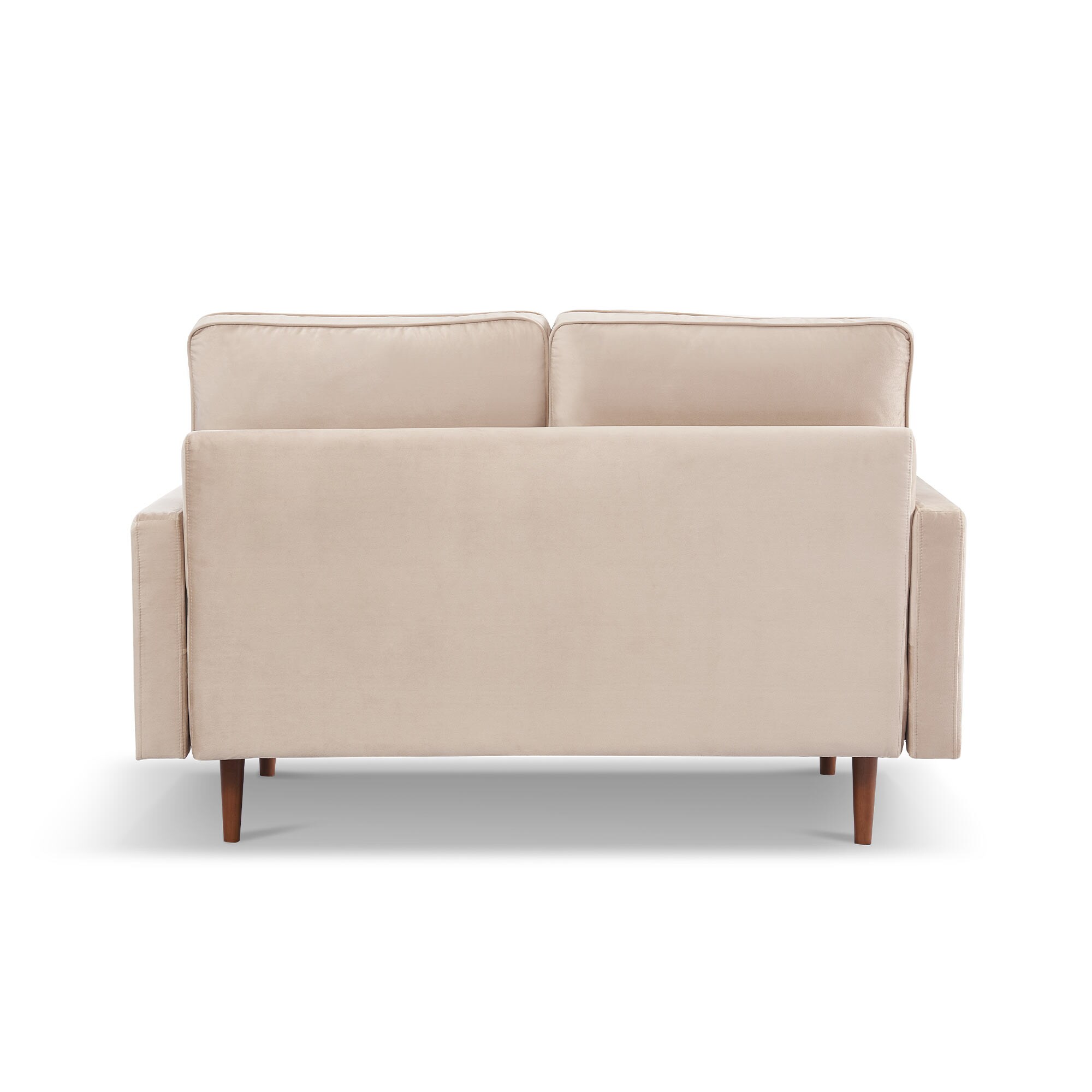 Beige Velvet Loveseat with Wood Legs and Bolster Pillows